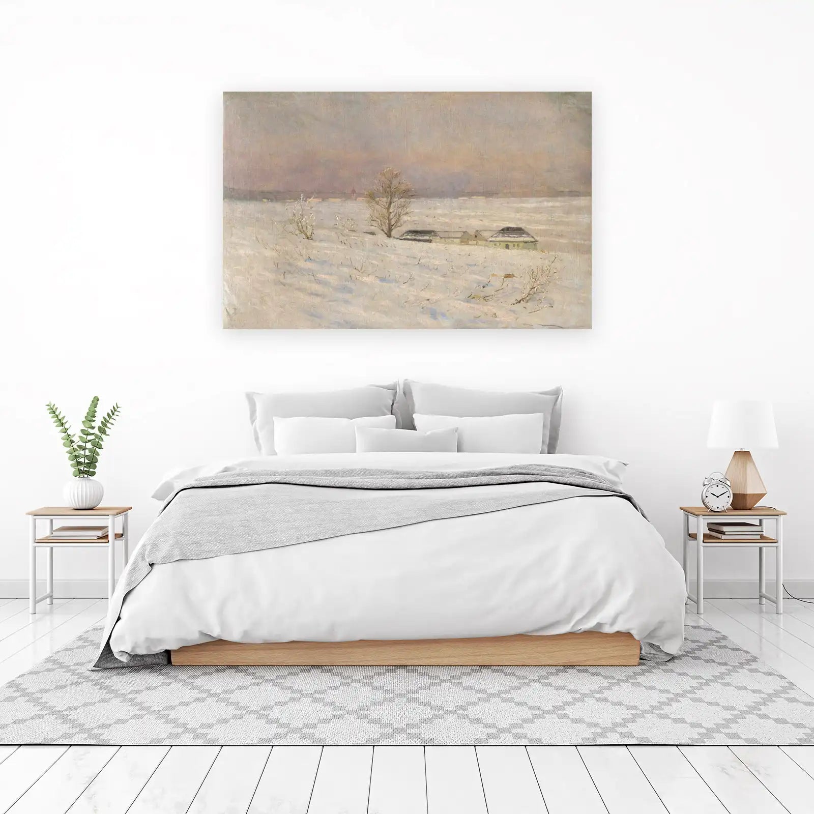 Serene Winter Landscape Snow Village Wall Art