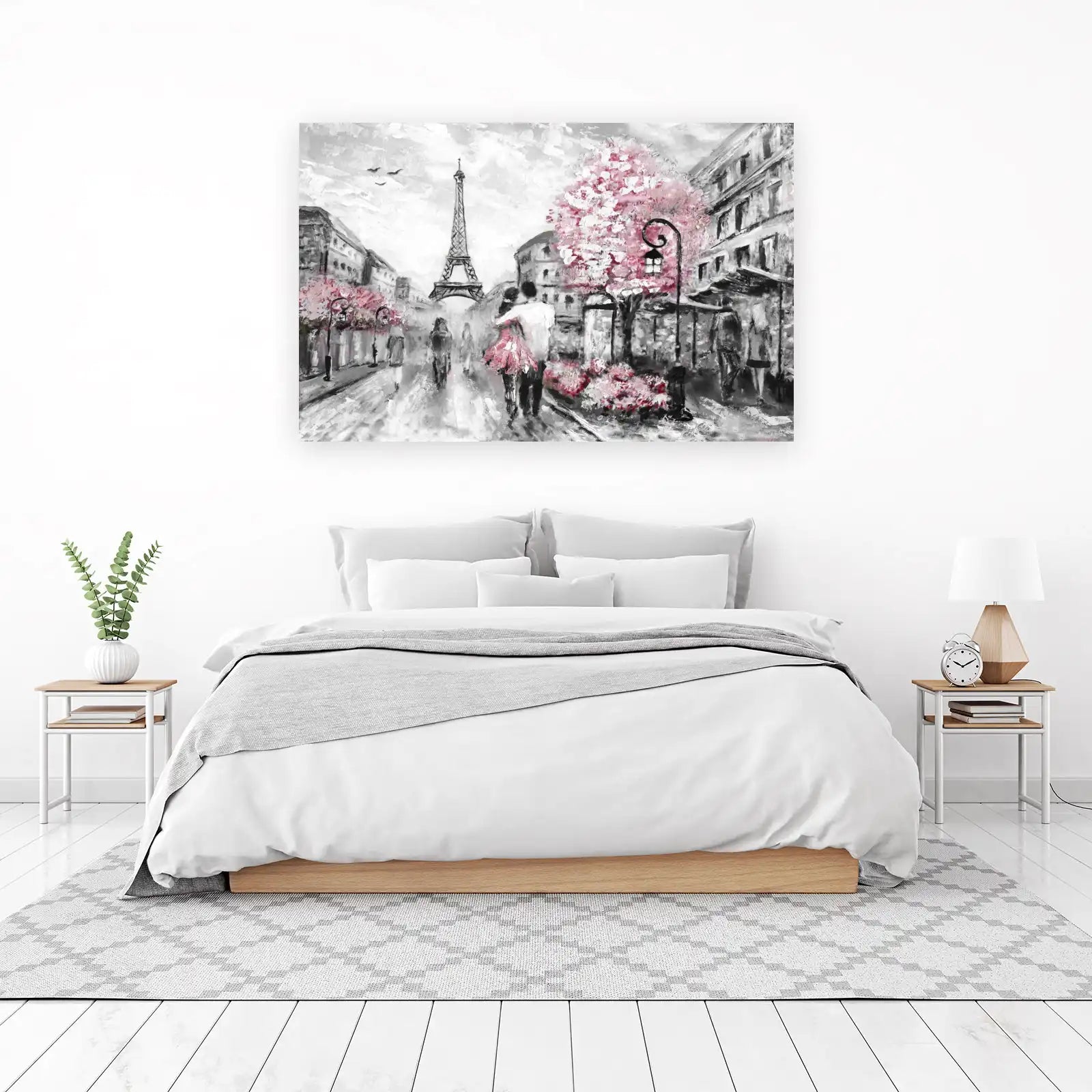 Romantic Paris Eiffel Tower Pink Blossom Wall Art