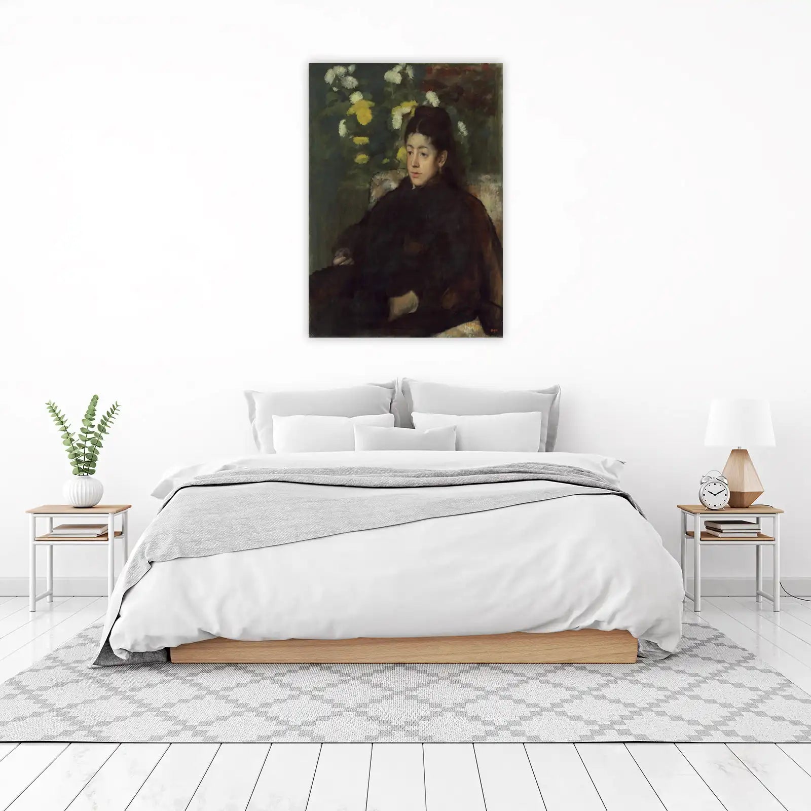 Elegant Woman with Chrysanthemums Wall Art