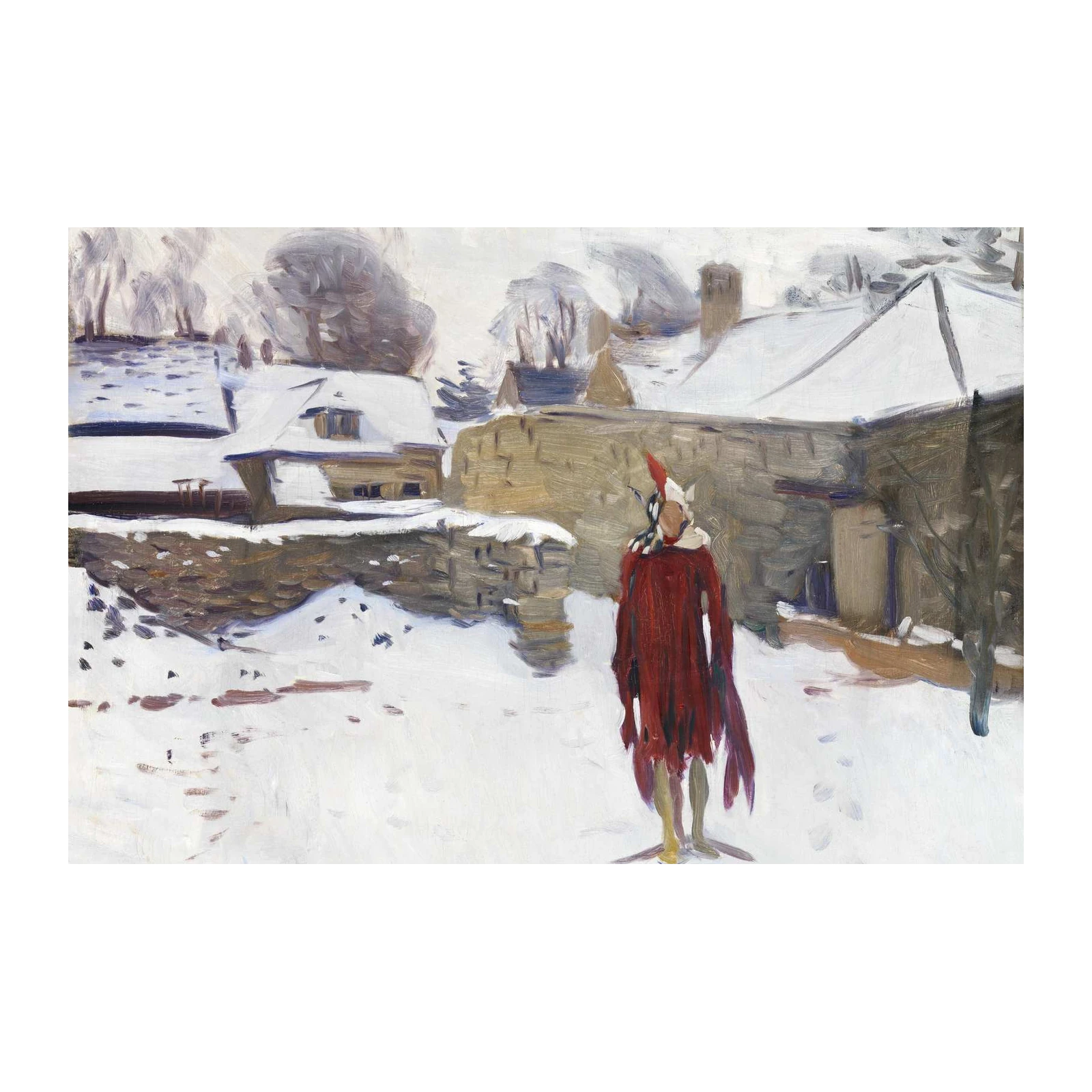 Winter Village Scene Red Coat Wall Art