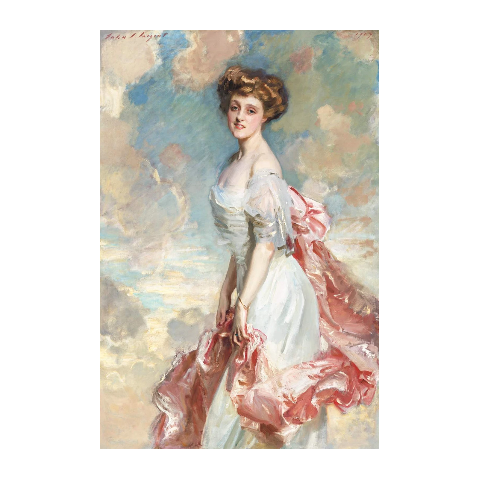 Elegant Lady in White & Pink Gown Wall Art