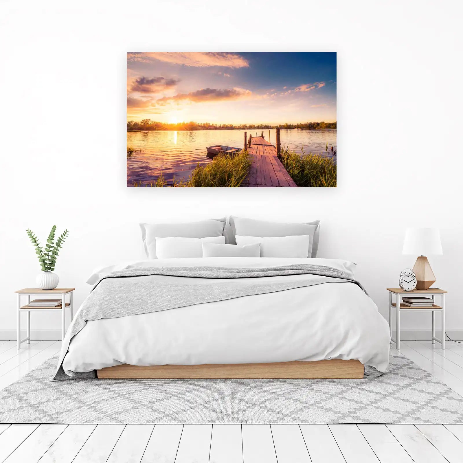 Sunset Lake Dock Serenity Wall Art