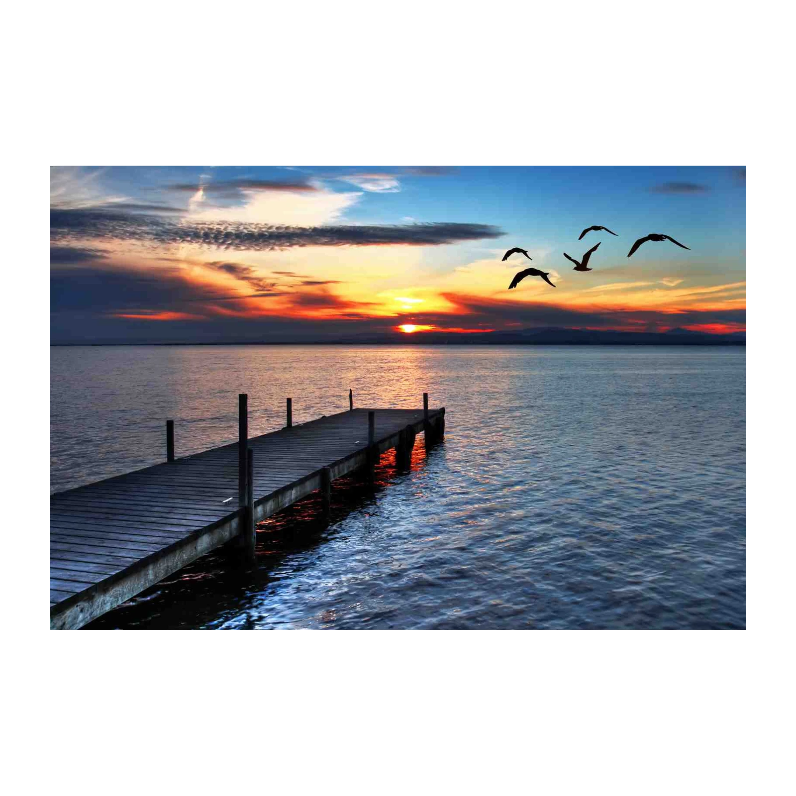 Tranquil Sunset Pier & Birds Wall Art