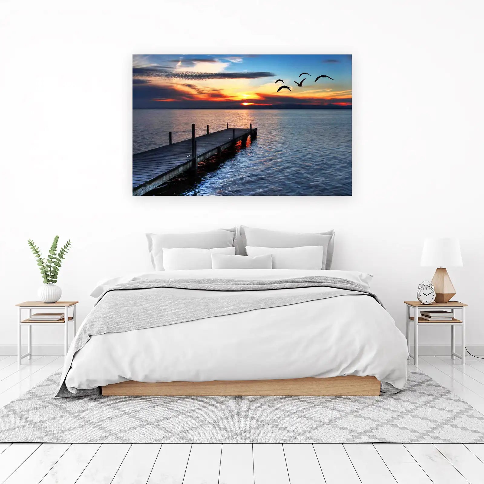 Tranquil Sunset Pier & Birds Wall Art