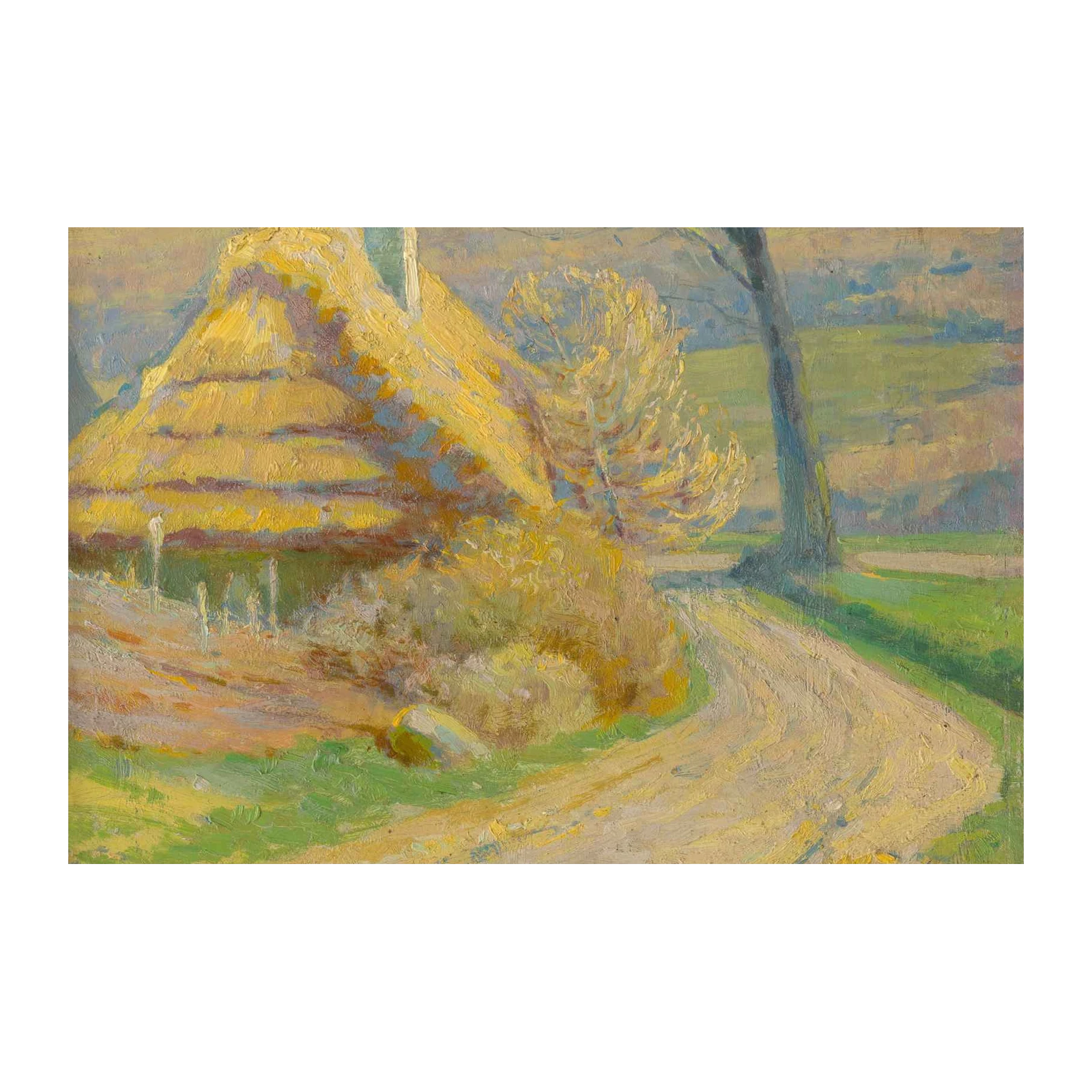 Golden Thatched Cottage Landscape Wall Art