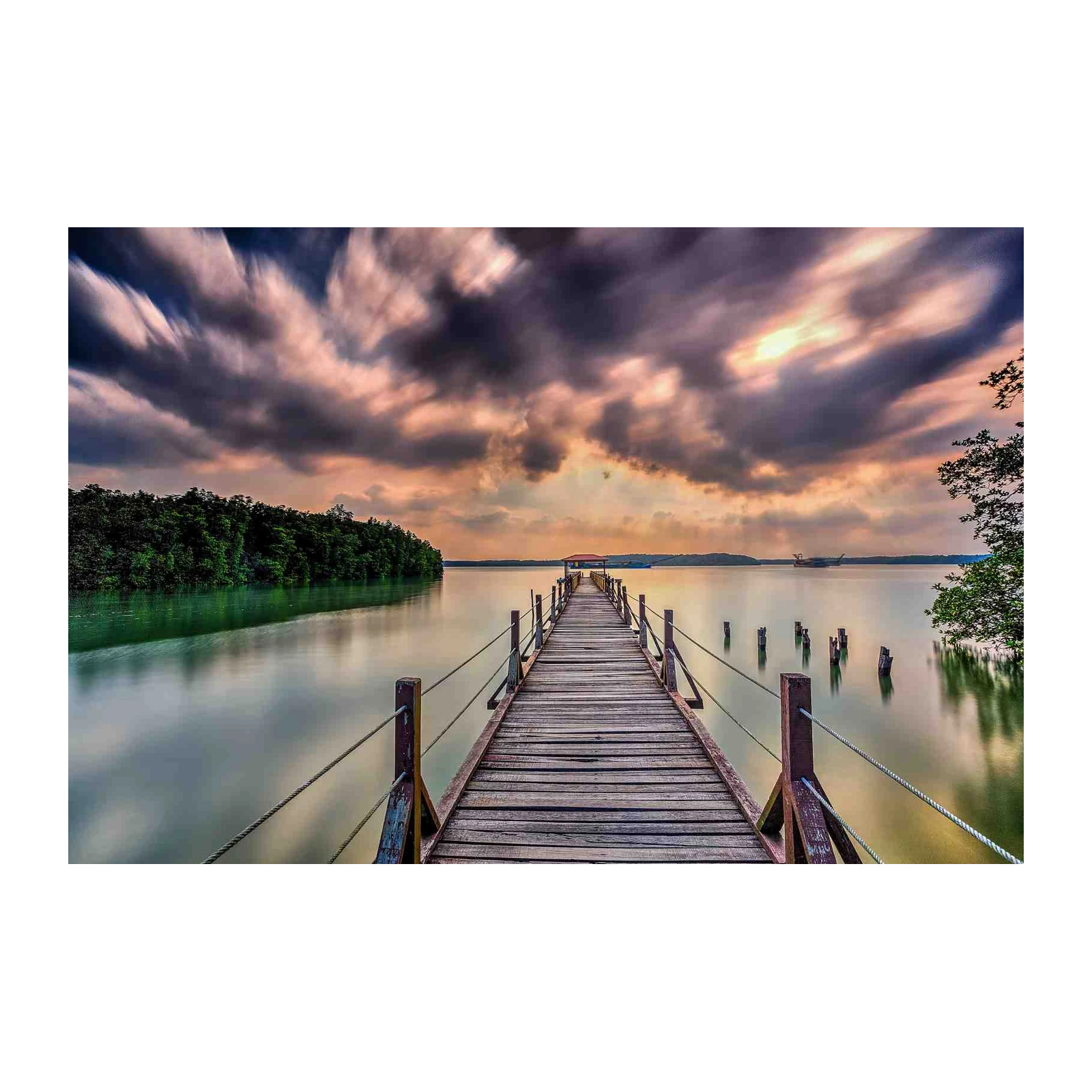Tranquil Pier Sunset Landscape Wall Art