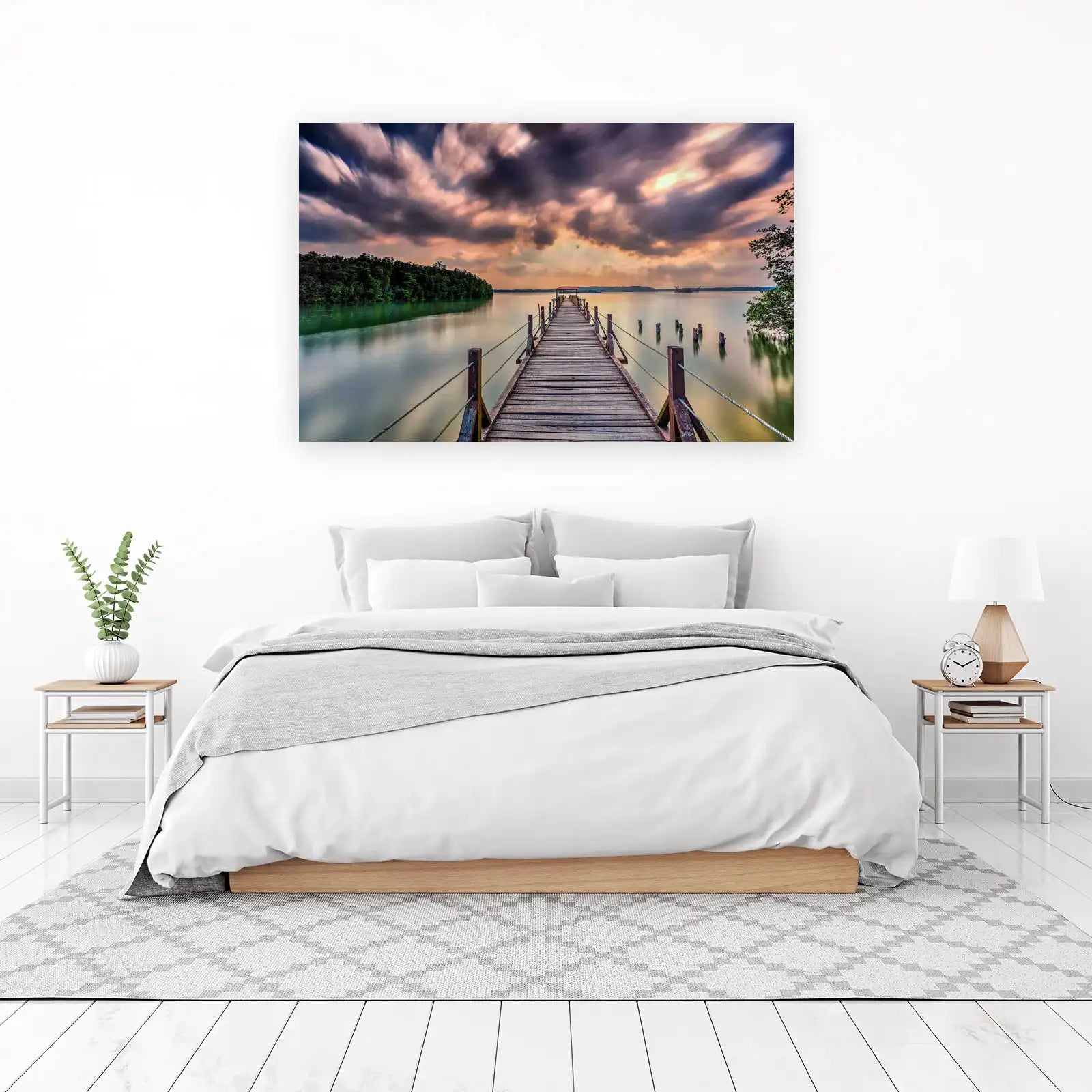 Tranquil Pier Sunset Landscape Wall Art