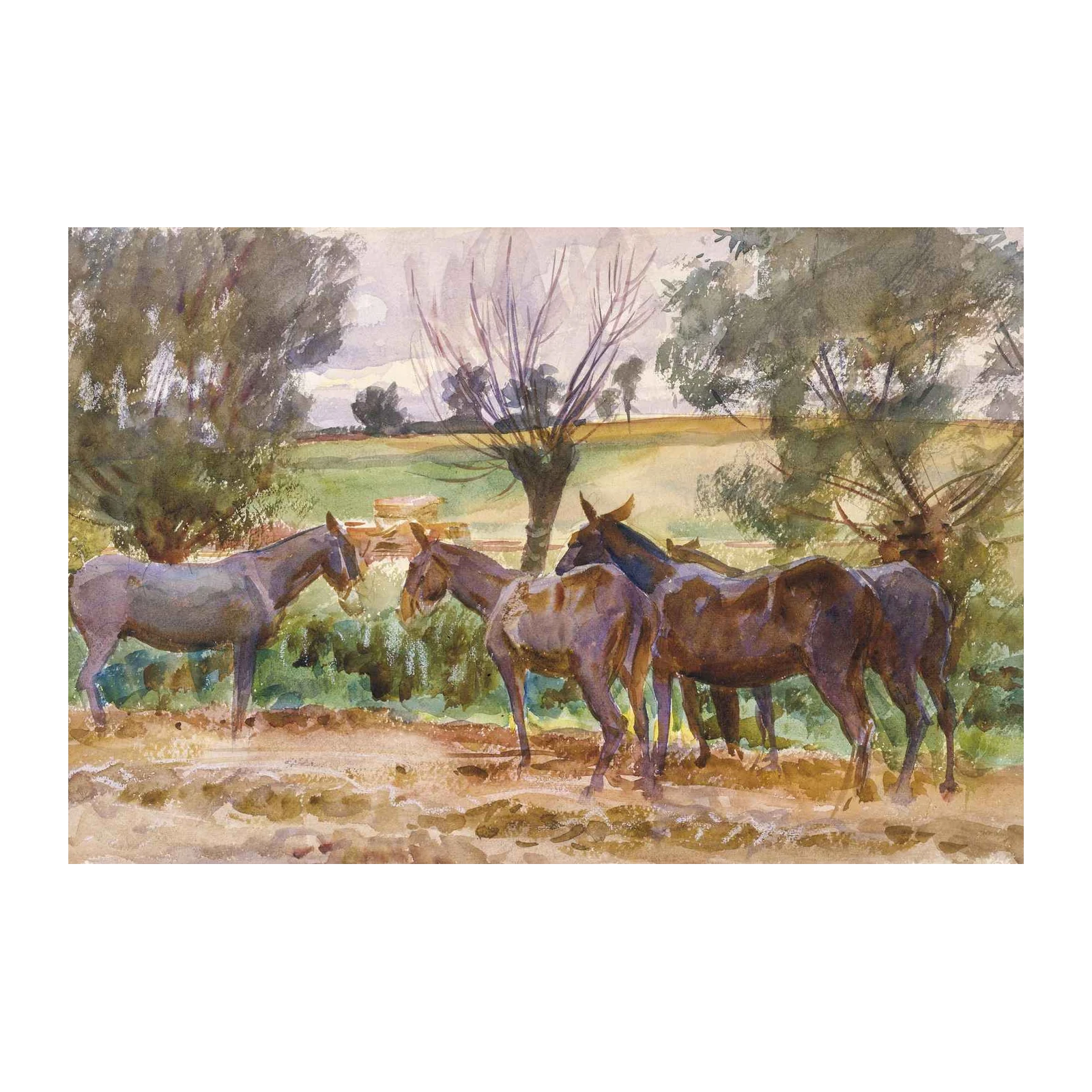 Serene Herd Horses Watercolor Wall Art