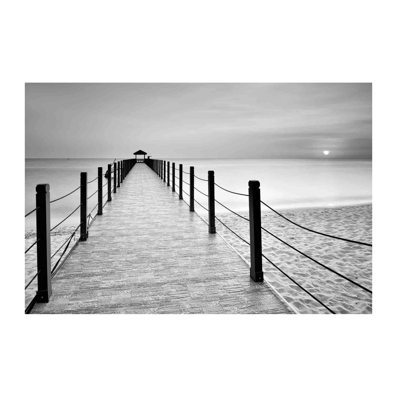 Serene Beach Pier Black and White Wall Art