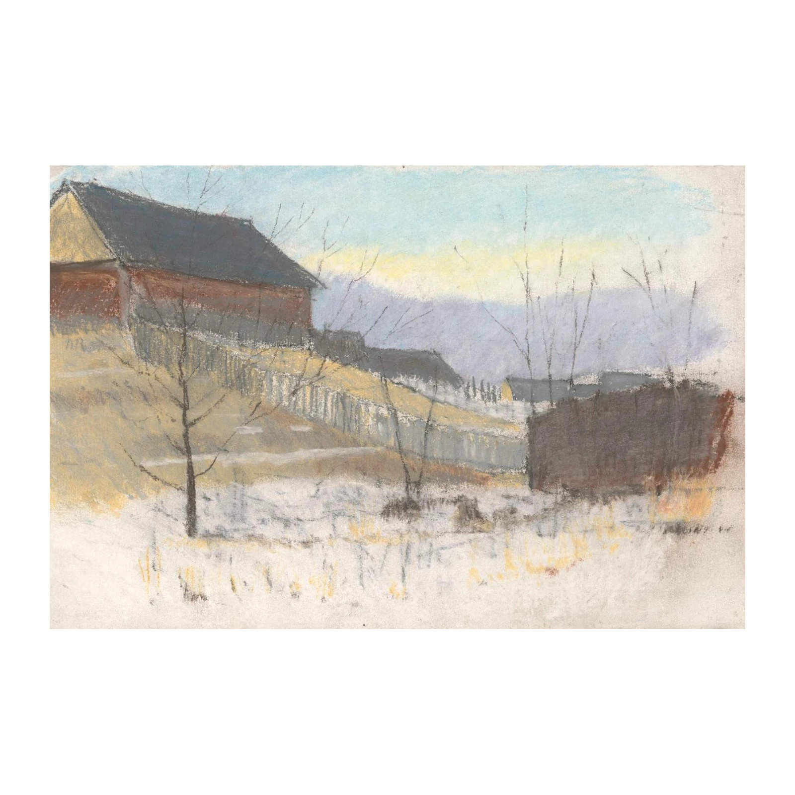 Rustic Winter Landscape Pastel Wall Art