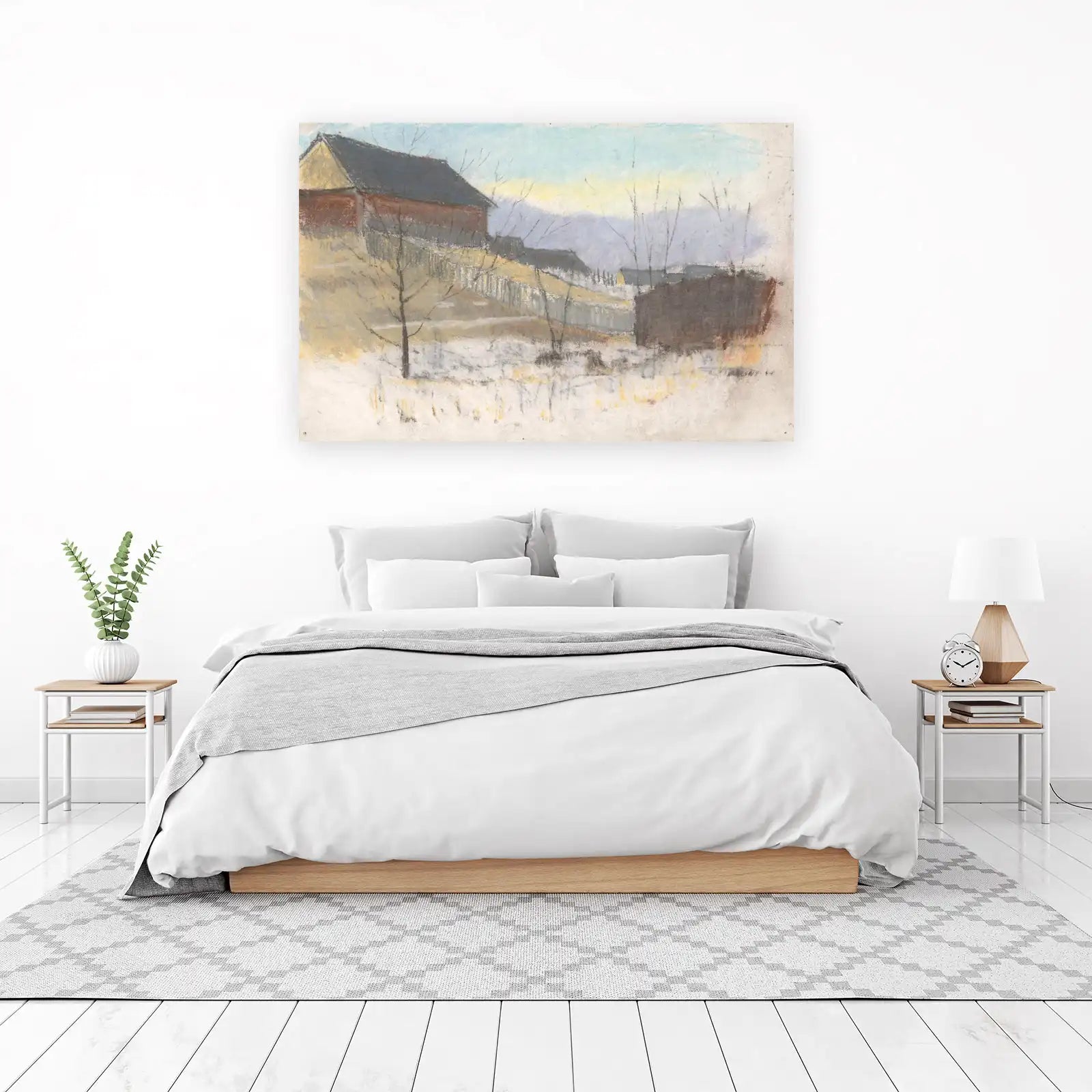 Rustic Winter Landscape Pastel Wall Art