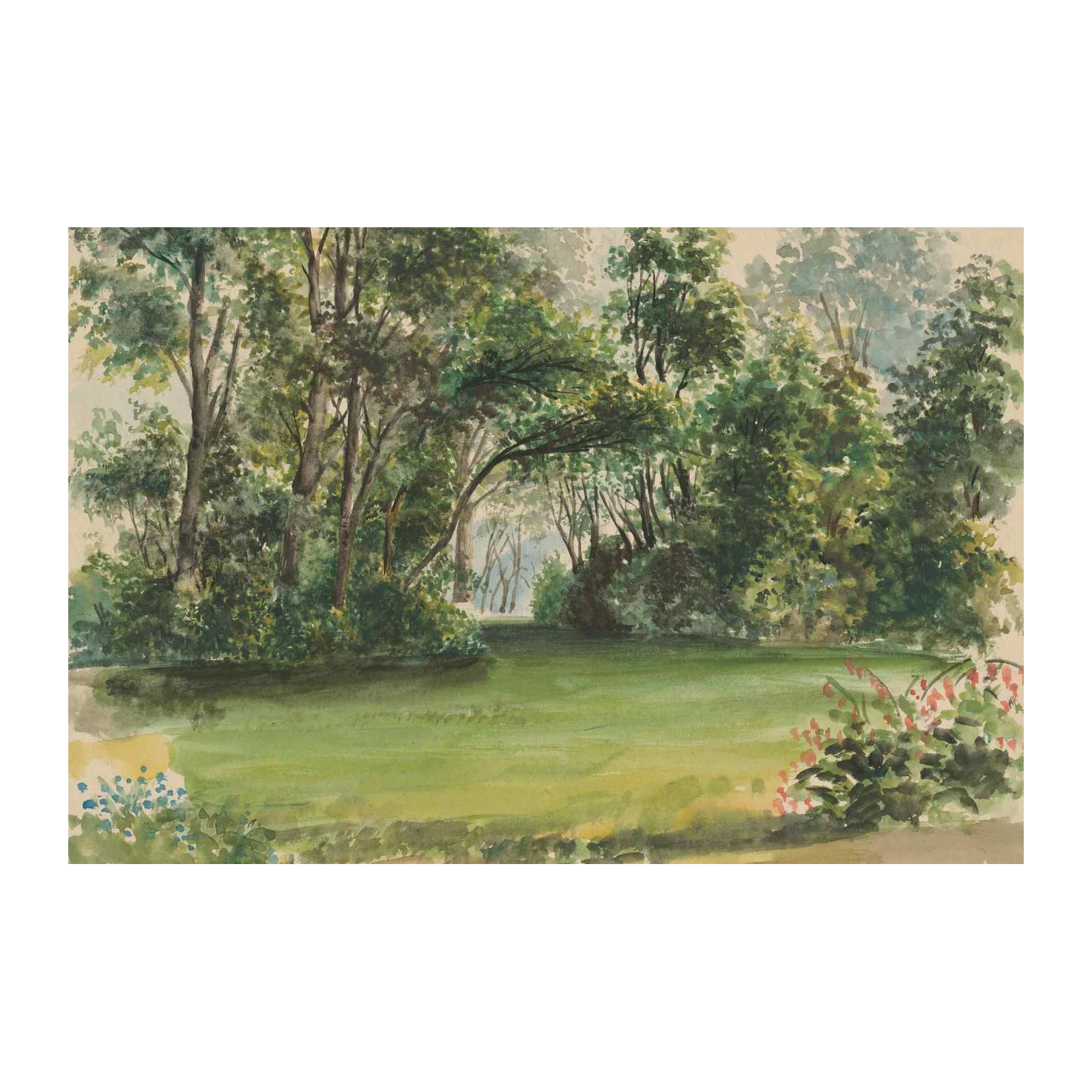 Lush Garden Pathway Watercolor Wall Art