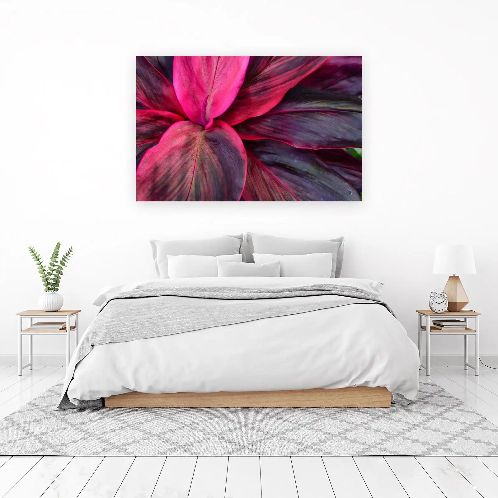 Vibrant Pink & Burgundy Tropical Leaves Wall Art