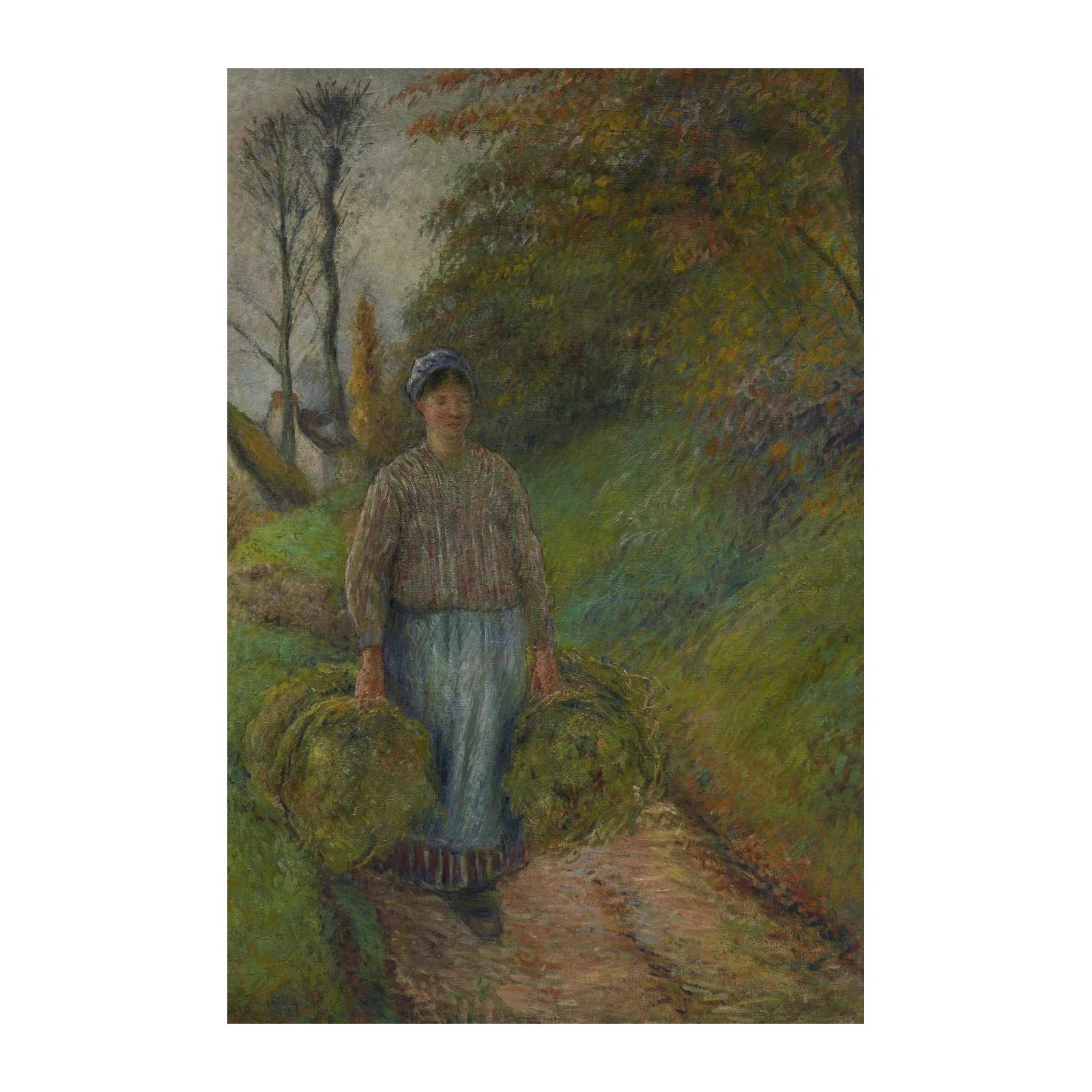 Peasant Woman Hay Bales Rustic Farm Wall Art