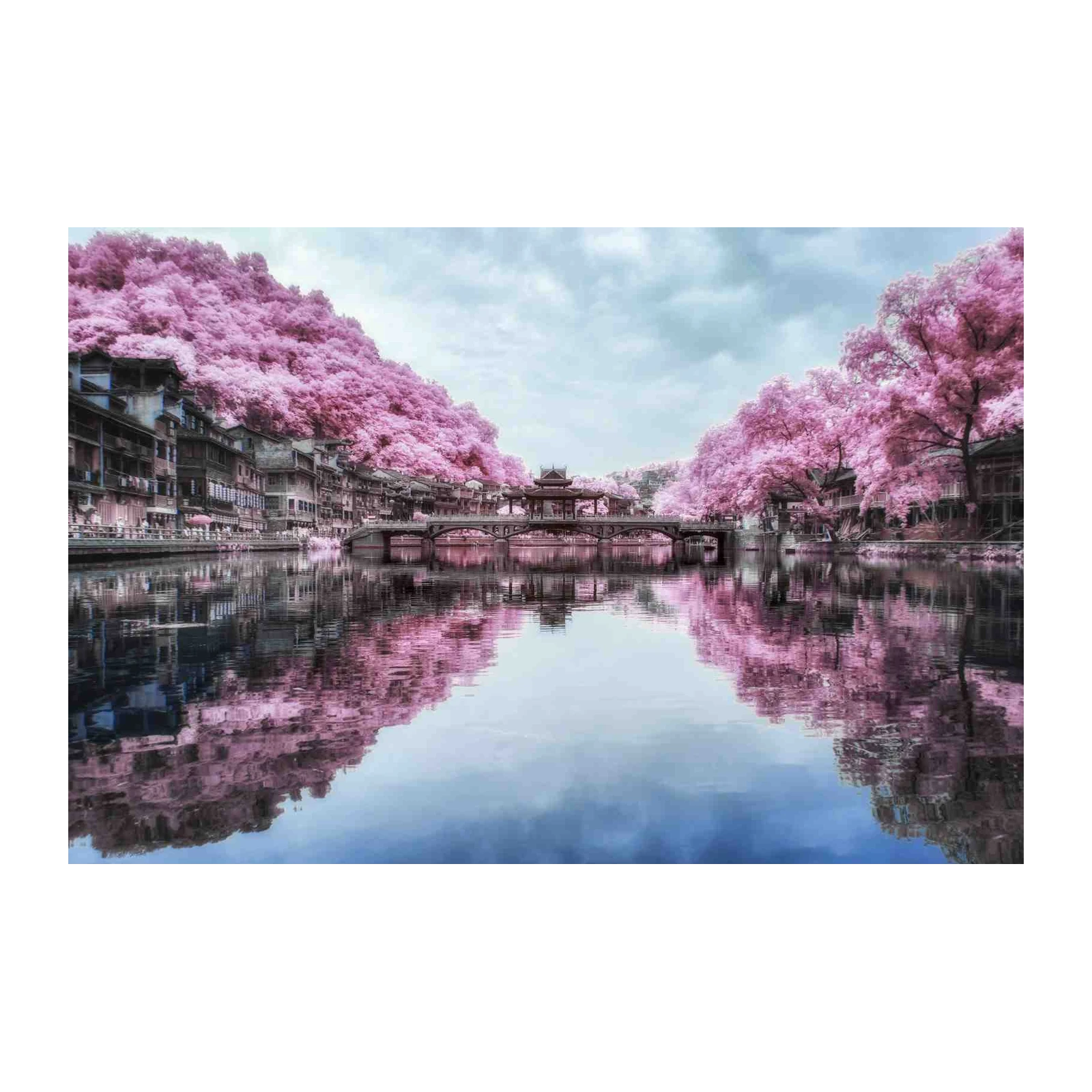 Dreamy Pink Trees & Bridge Wall Art