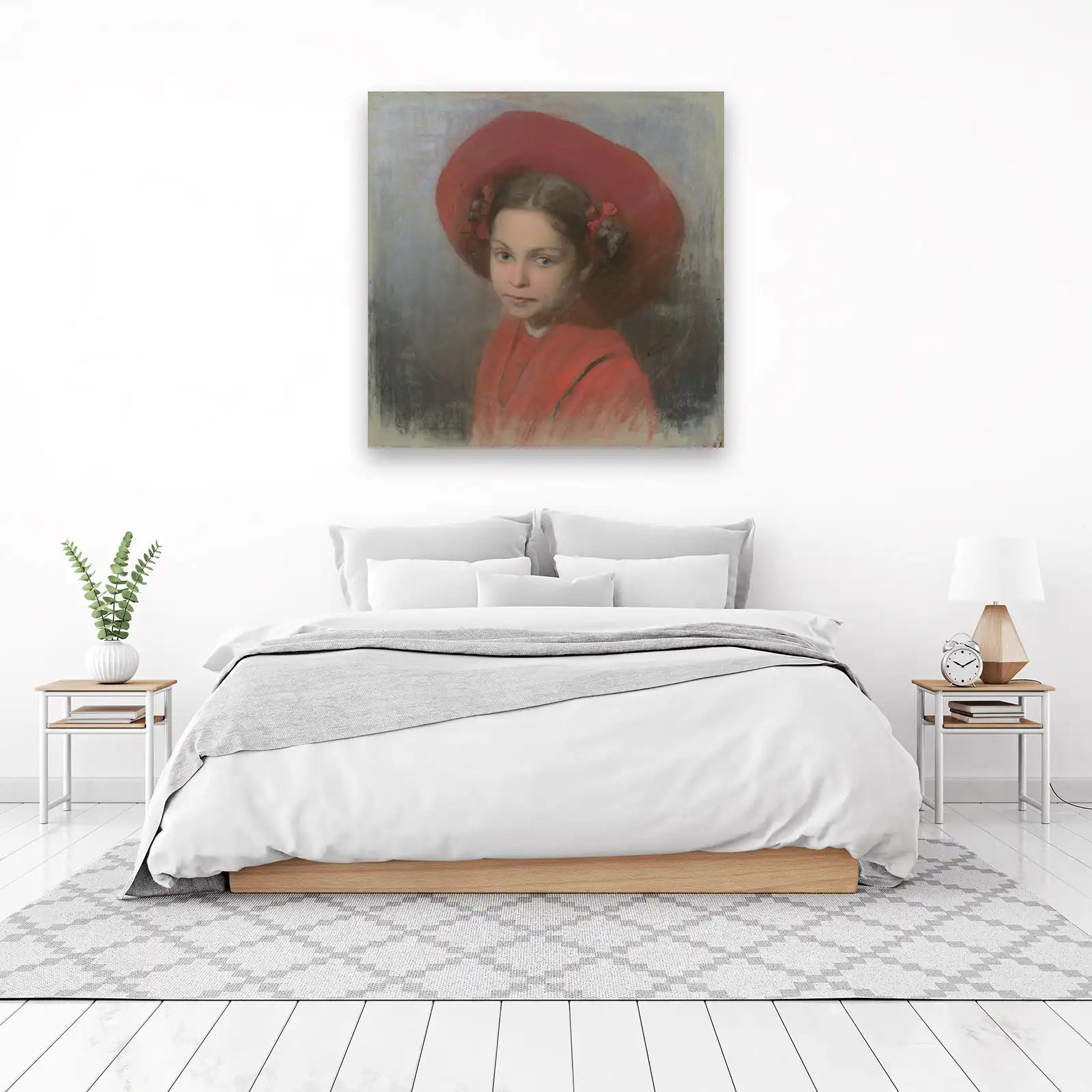 Enchanting Red Hat Girl Pastel Wall Art