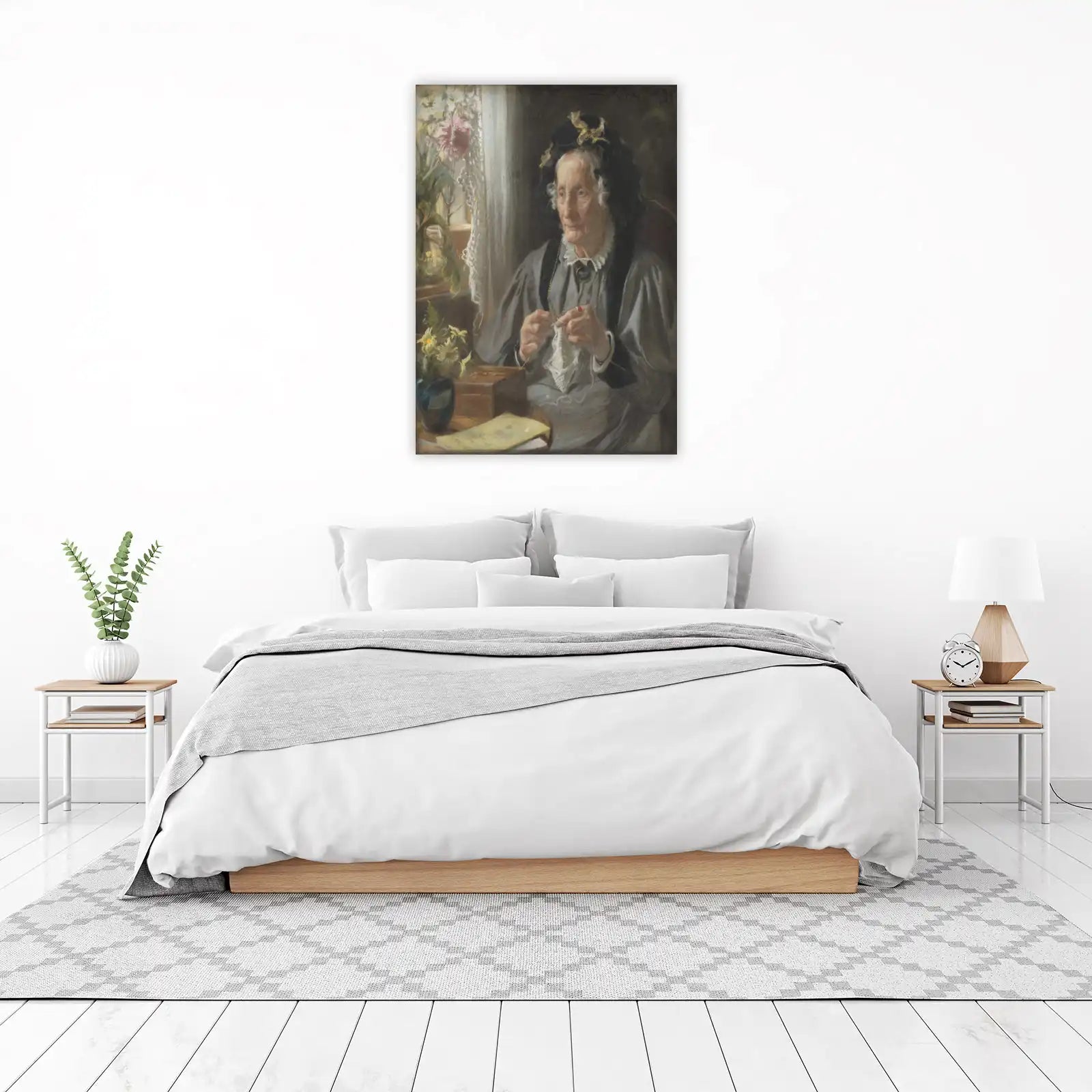 Grandmother Knitting Vintage Portrait Wall Art