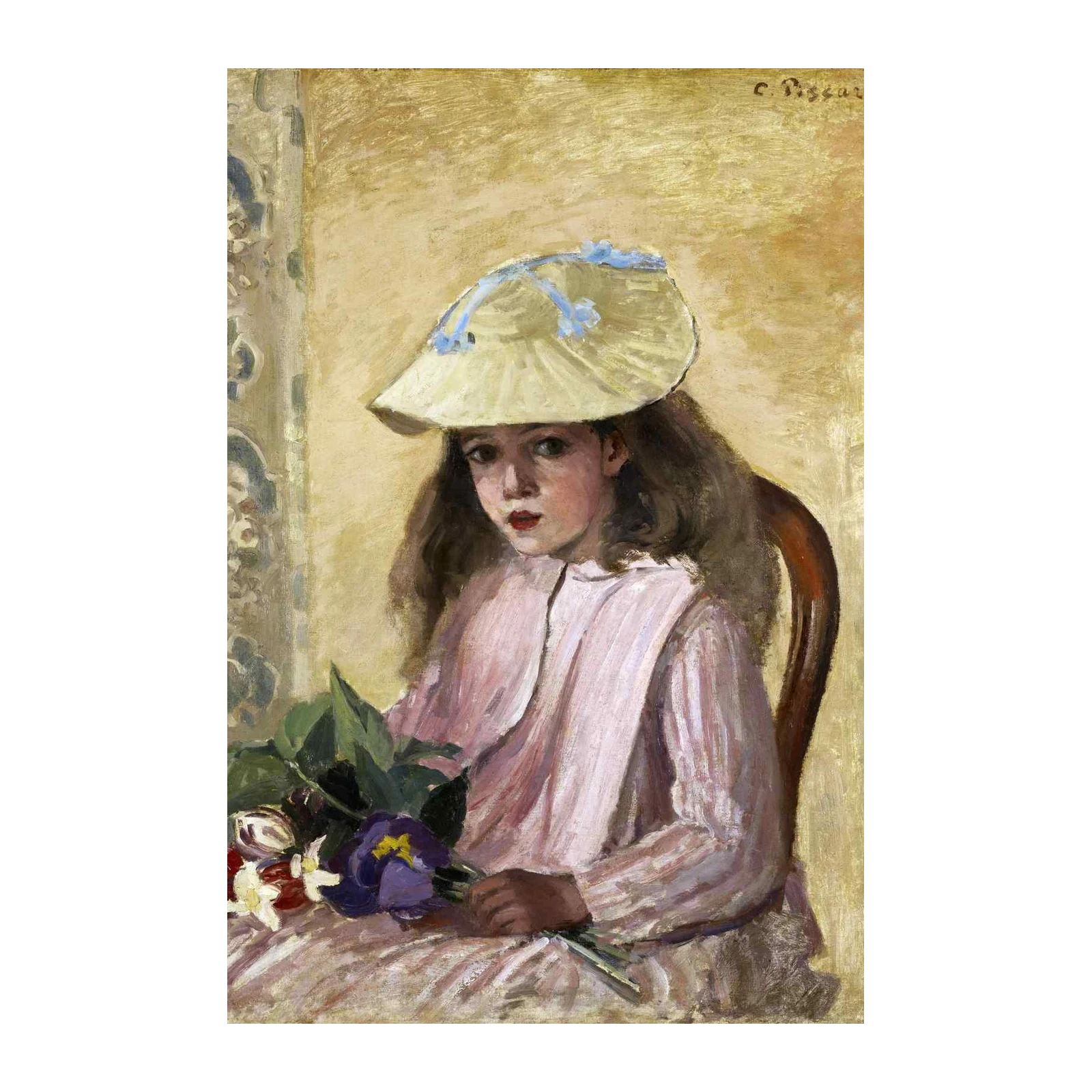 Impressionist Girl with Flowers Wall Art