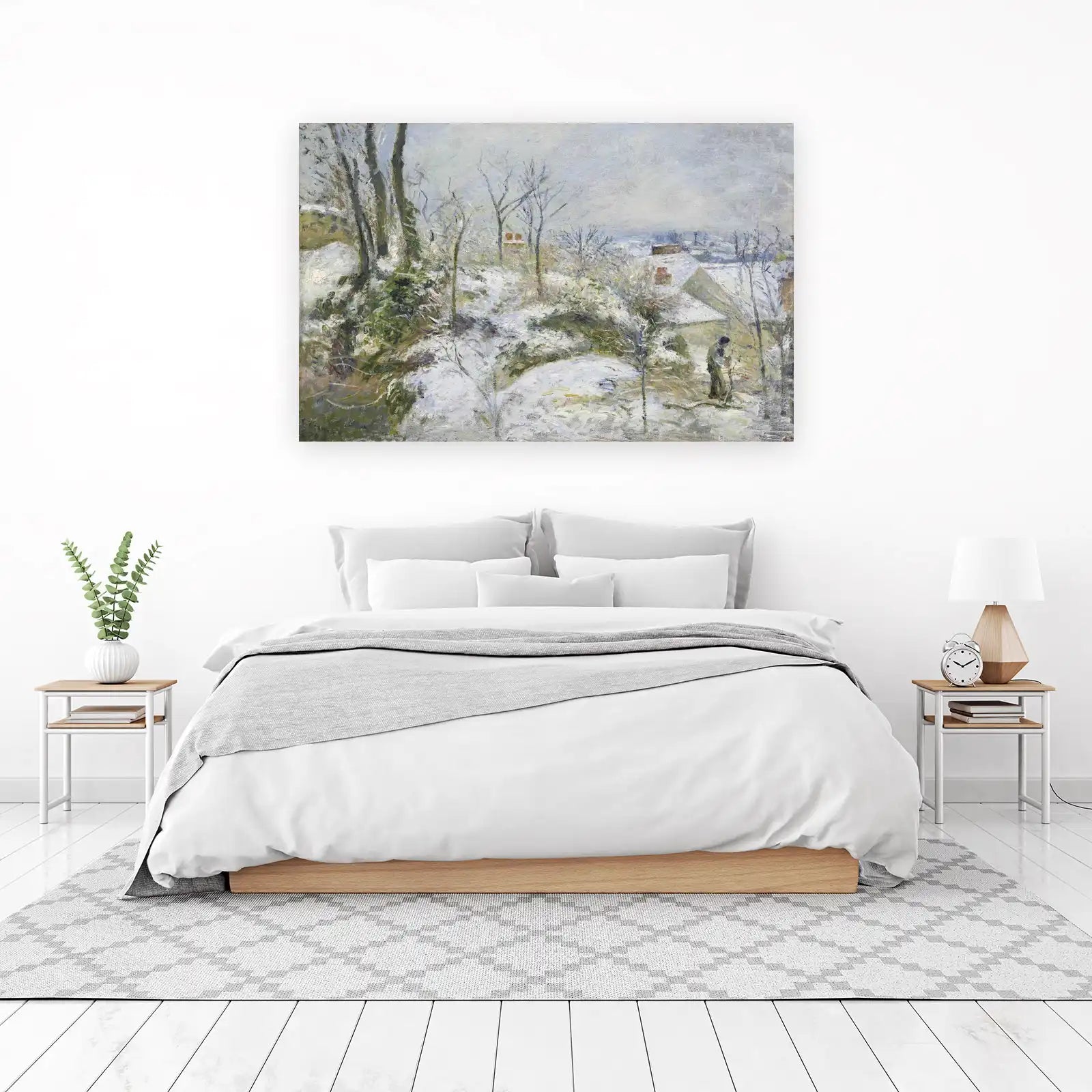 Impressionist Snowy Village Landscape Wall Art