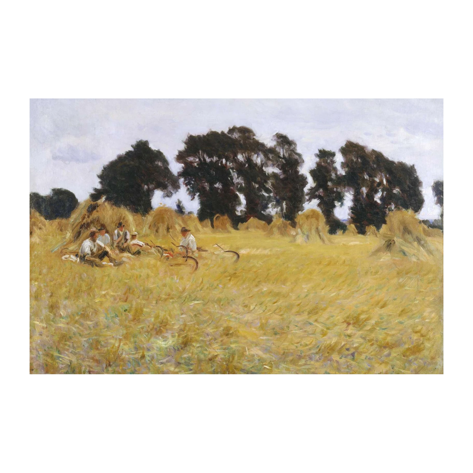 Golden Harvest Haystacks & Workers Wall Art