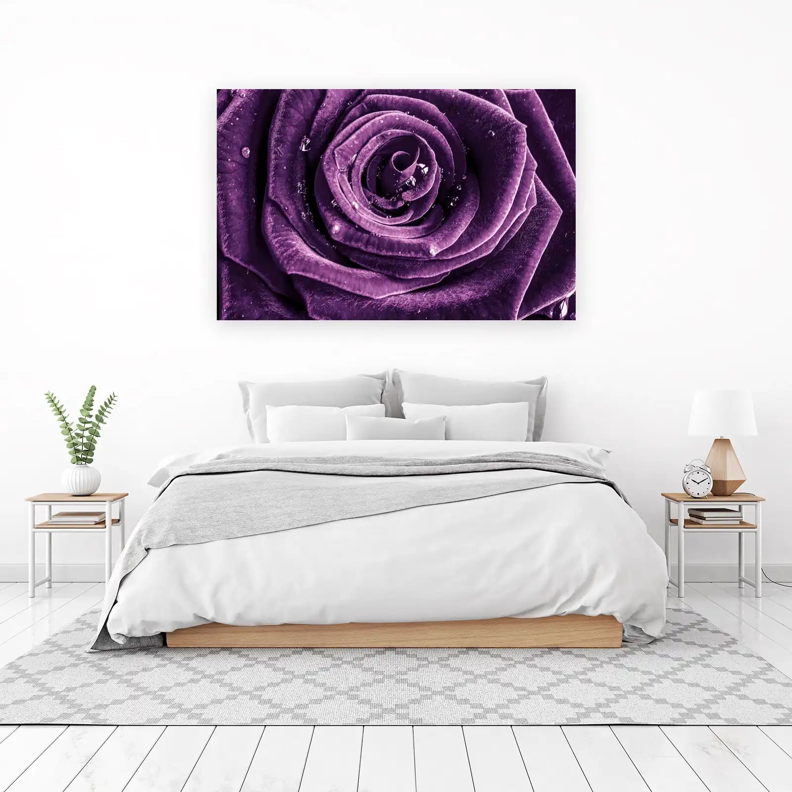 Velvet Purple Rose Dewdrops Wall Art