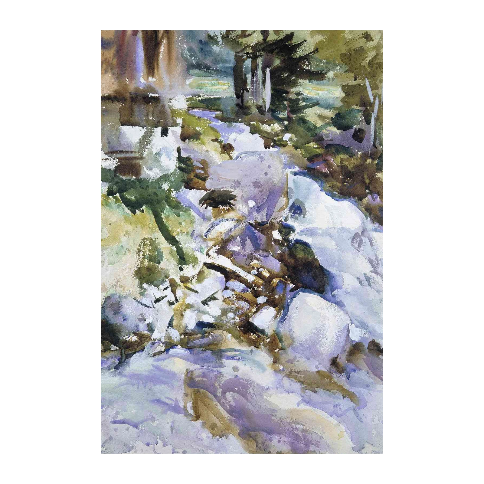 Serene Forest Stream Watercolor Wall Art