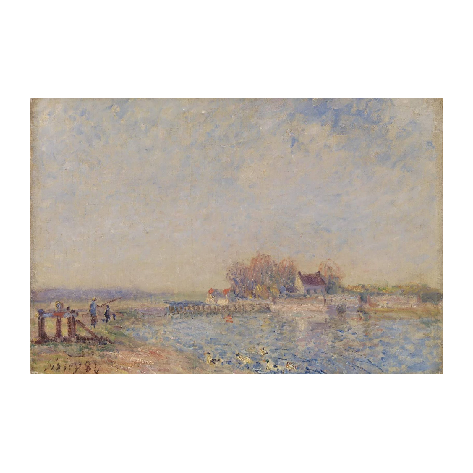 Serene River Scene with Fishermen Wall Art