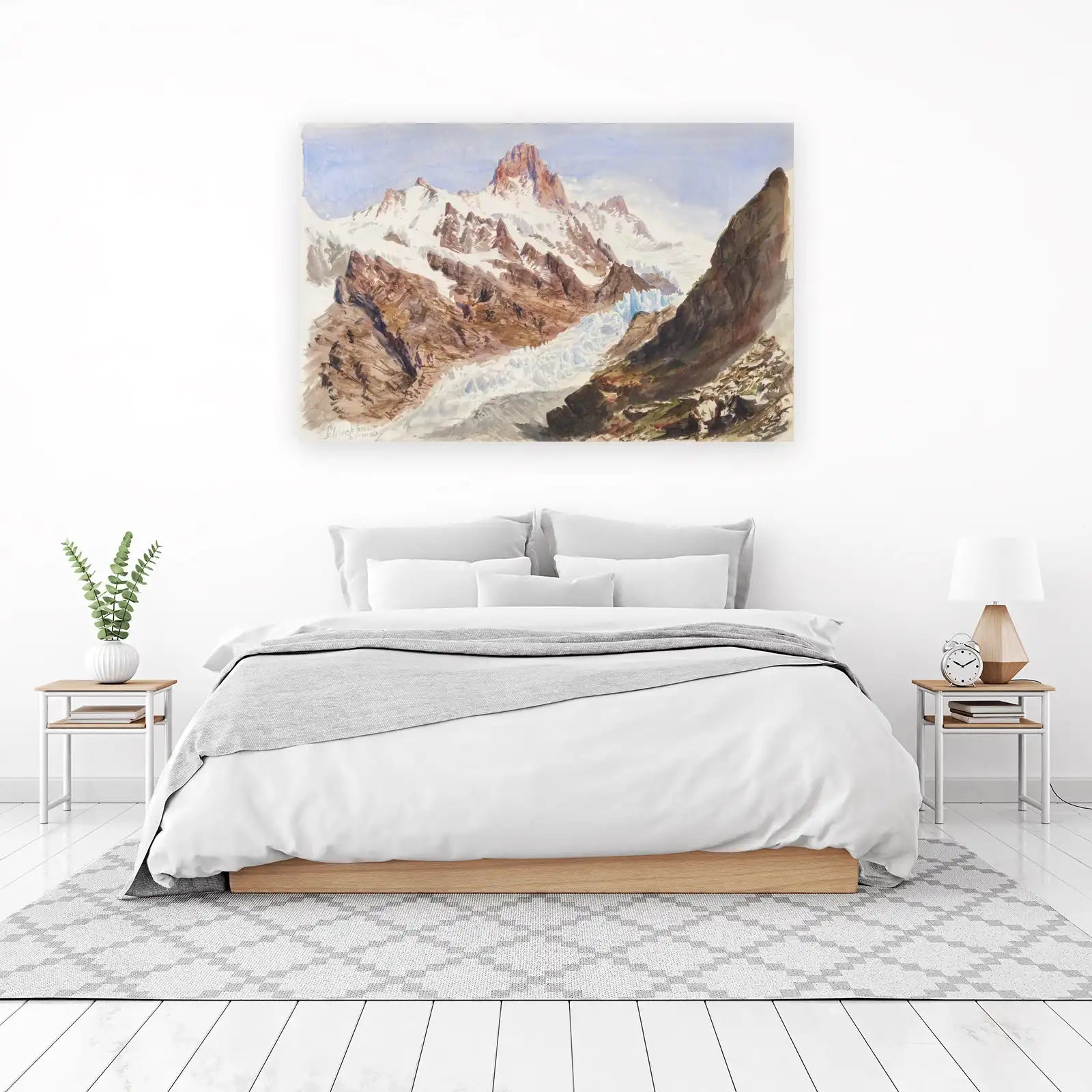 Majestic Mountain Glacier Watercolor Wall Art