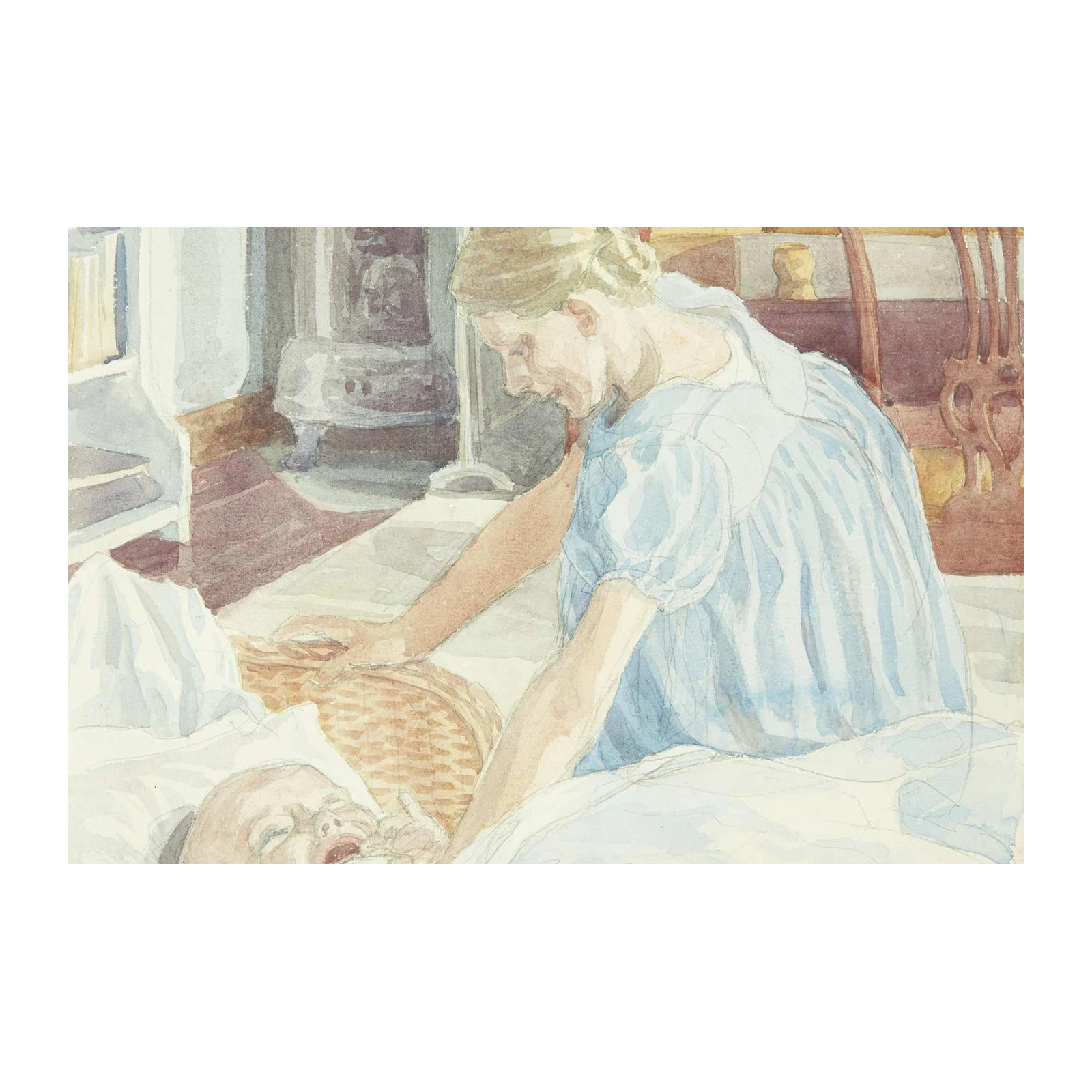 Tender Moment Mother and Child Watercolor Wall Art