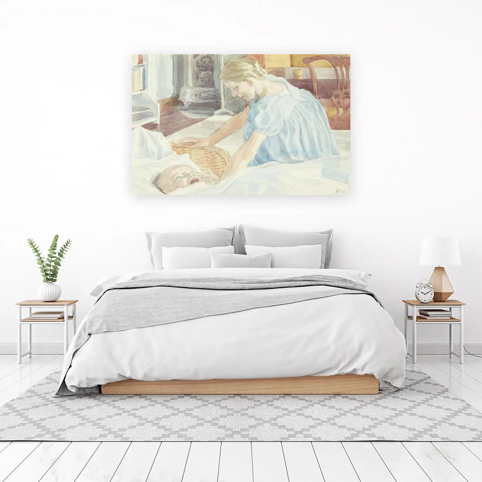 Tender Moment Mother and Child Watercolor Wall Art