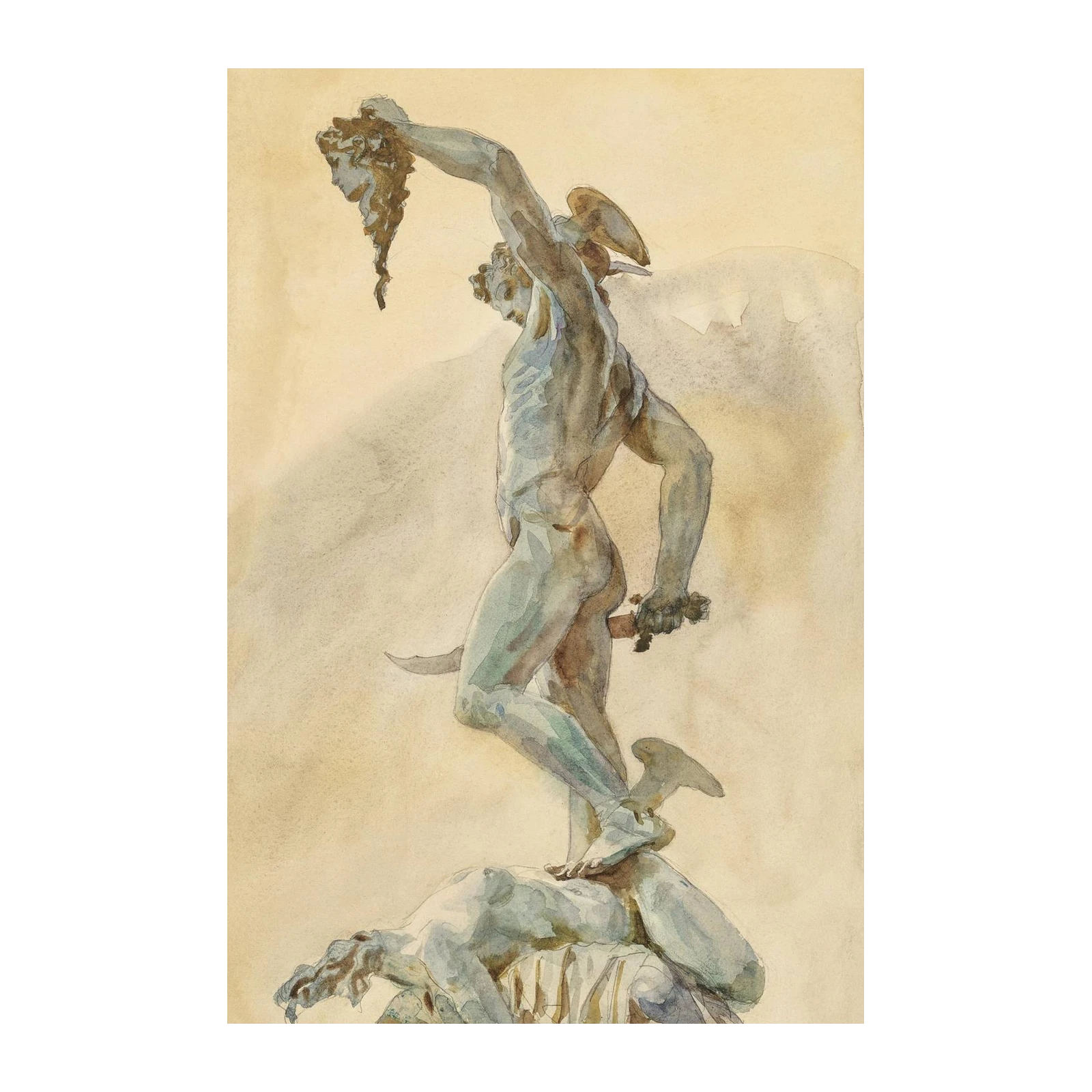 Perseus Victorious Mythological Watercolor Wall Art
