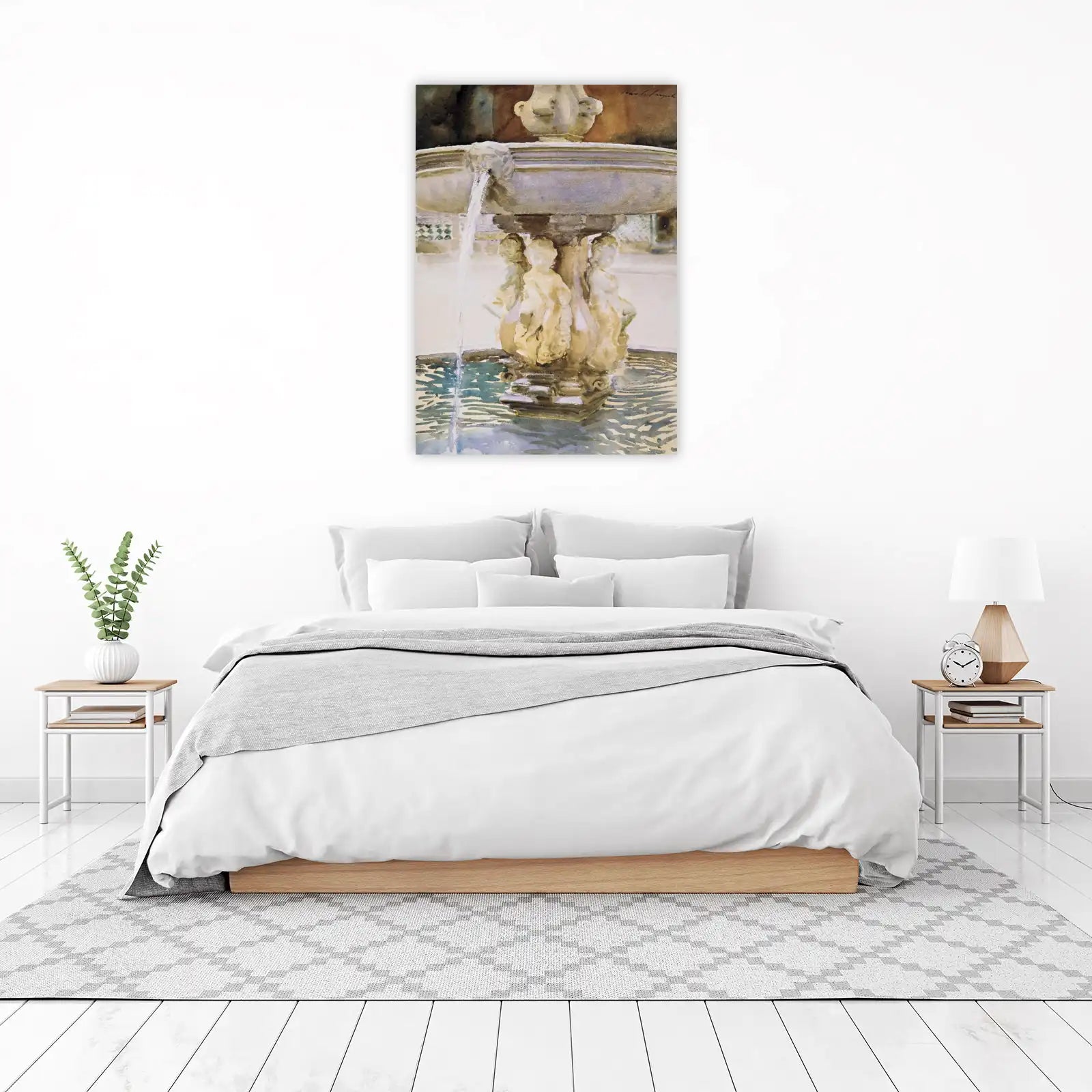 Serene Fountain Cherubs Watercolor Wall Art