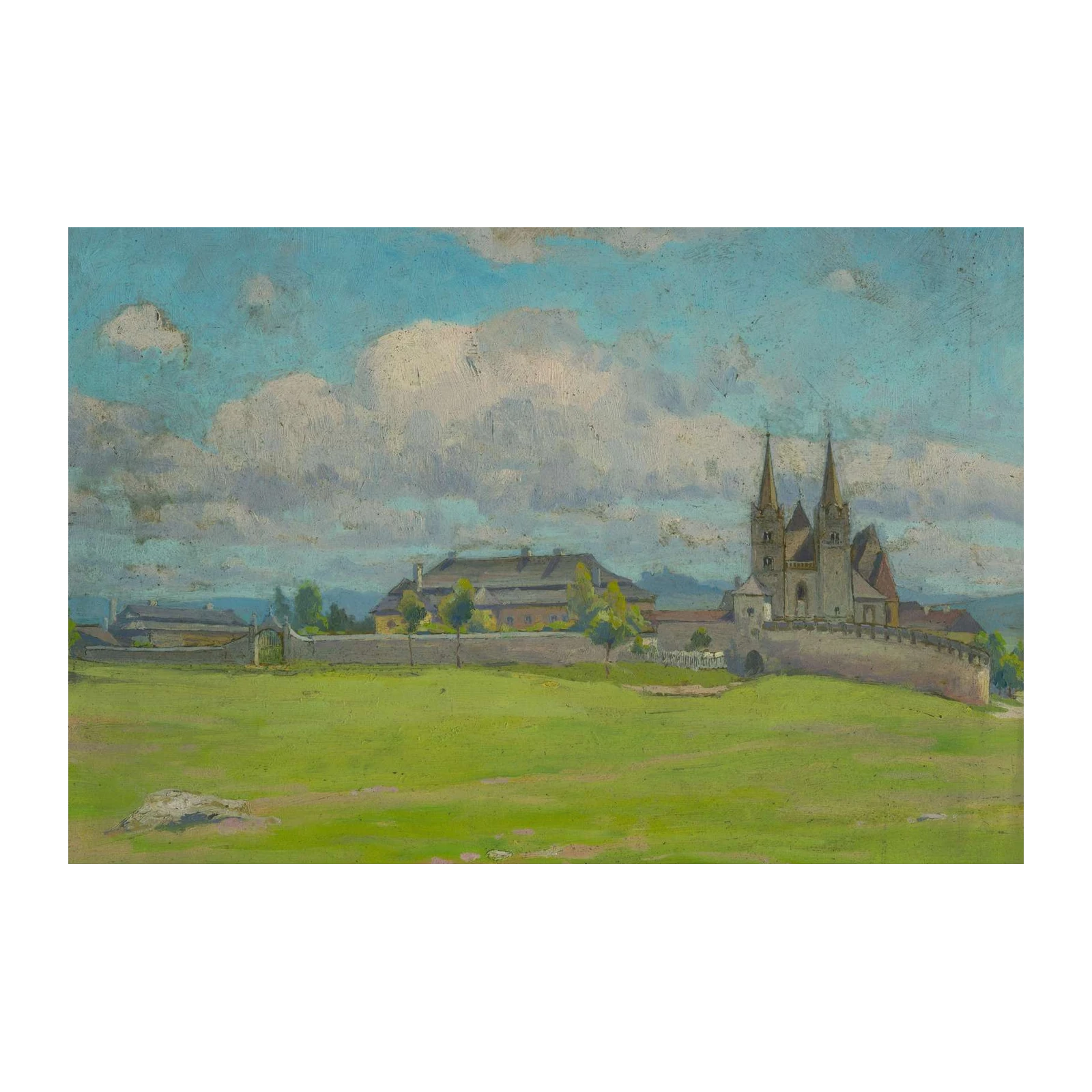 Serene Monastery Landscape Oil Painting Wall Art
