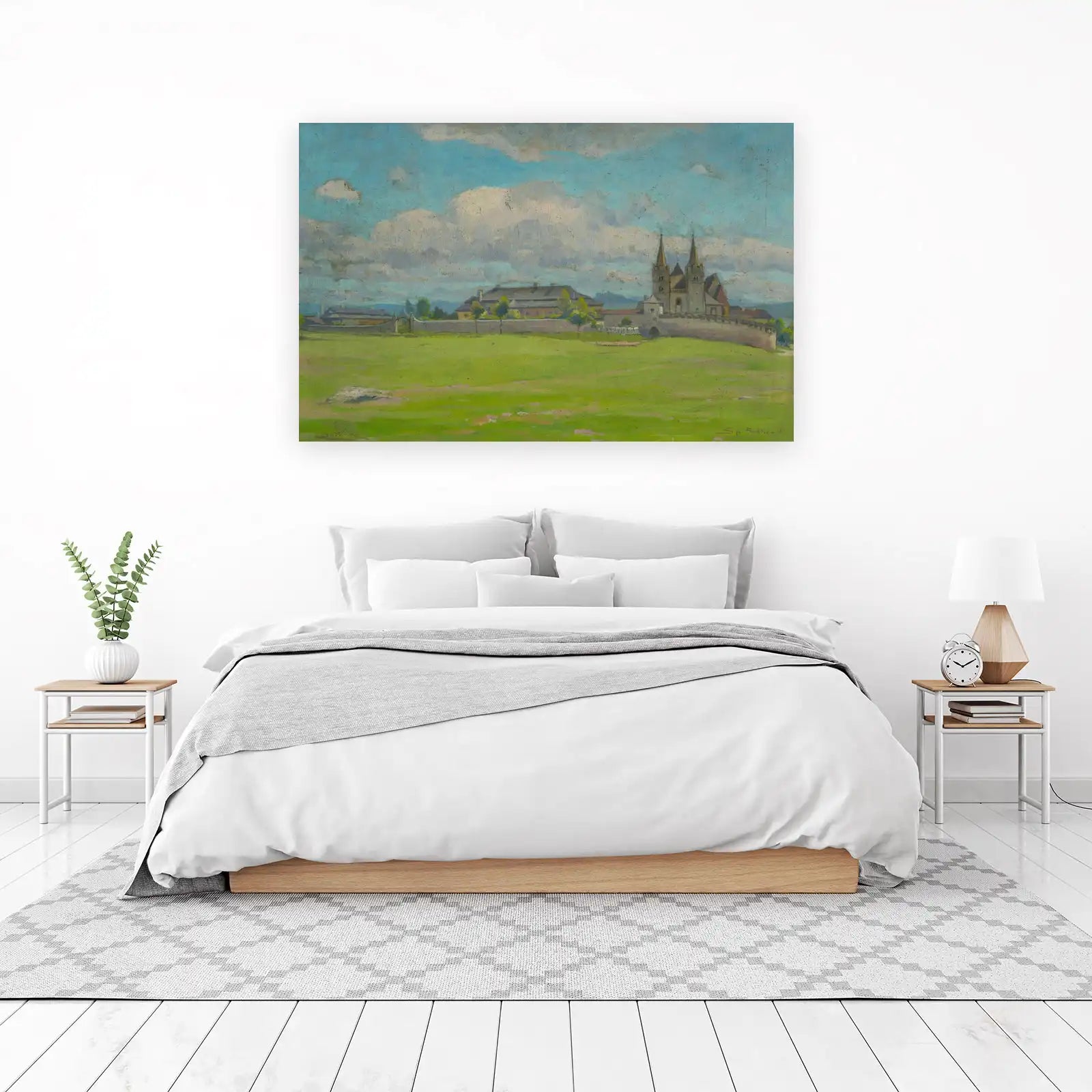 Serene Monastery Landscape Oil Painting Wall Art