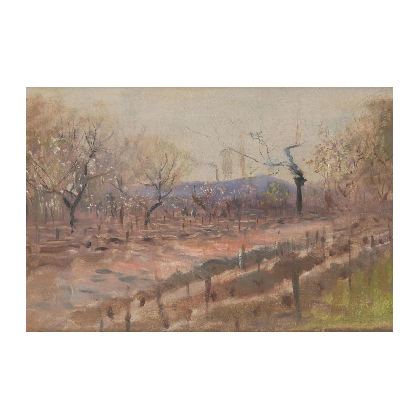 Misty Orchard Landscape Oil Painting Wall Art