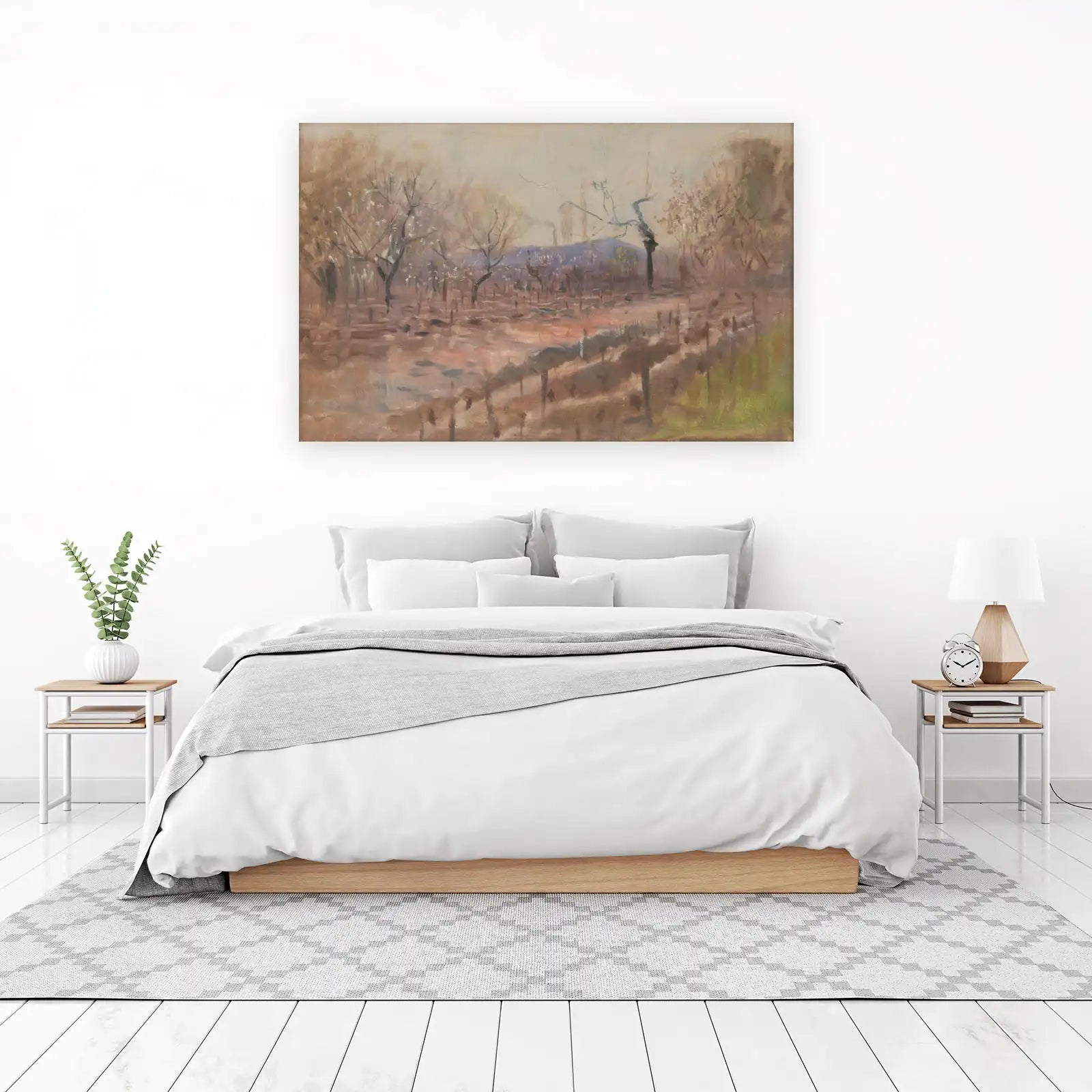 Misty Orchard Landscape Oil Painting Wall Art