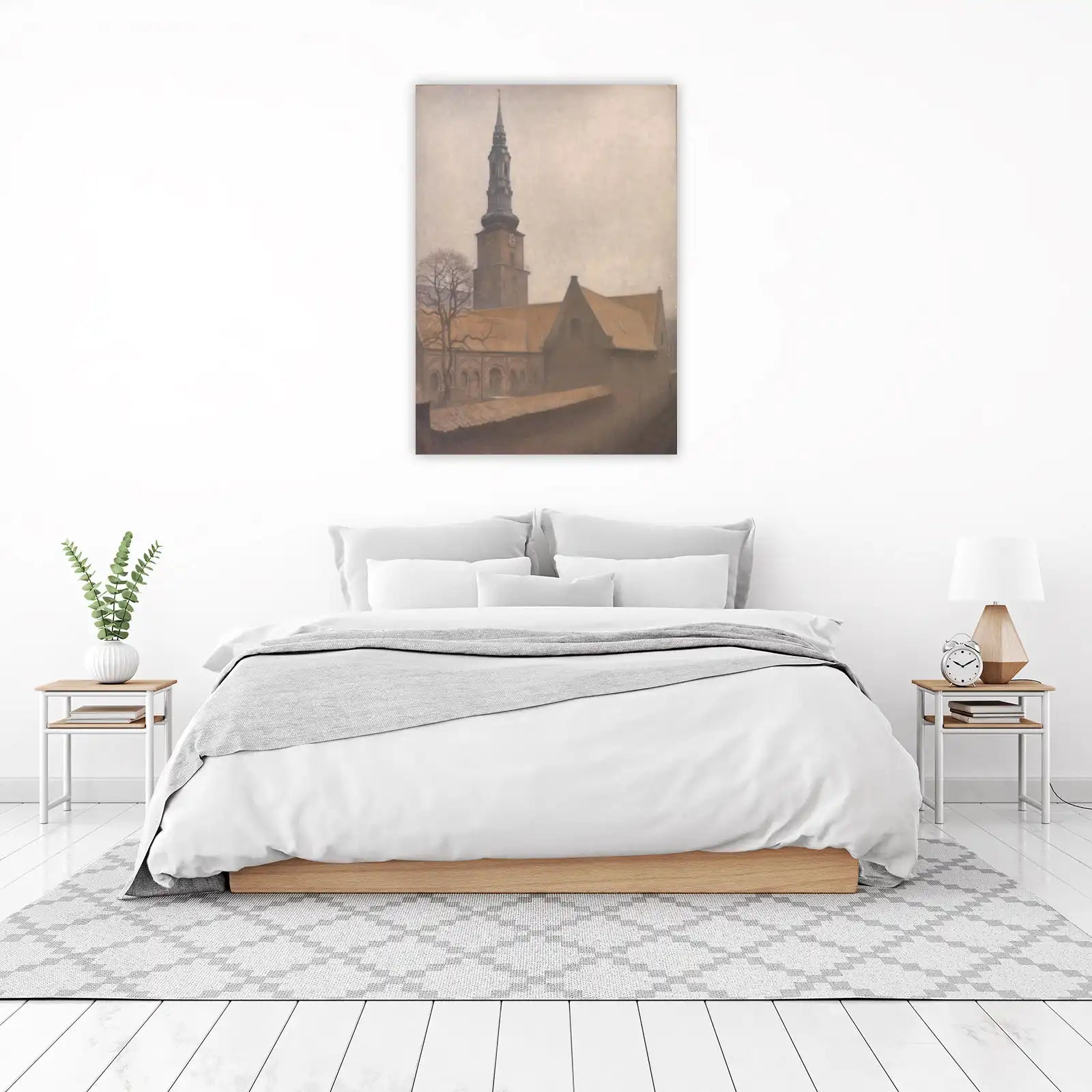 Atmospheric Church Tower & Rooftops Wall Art