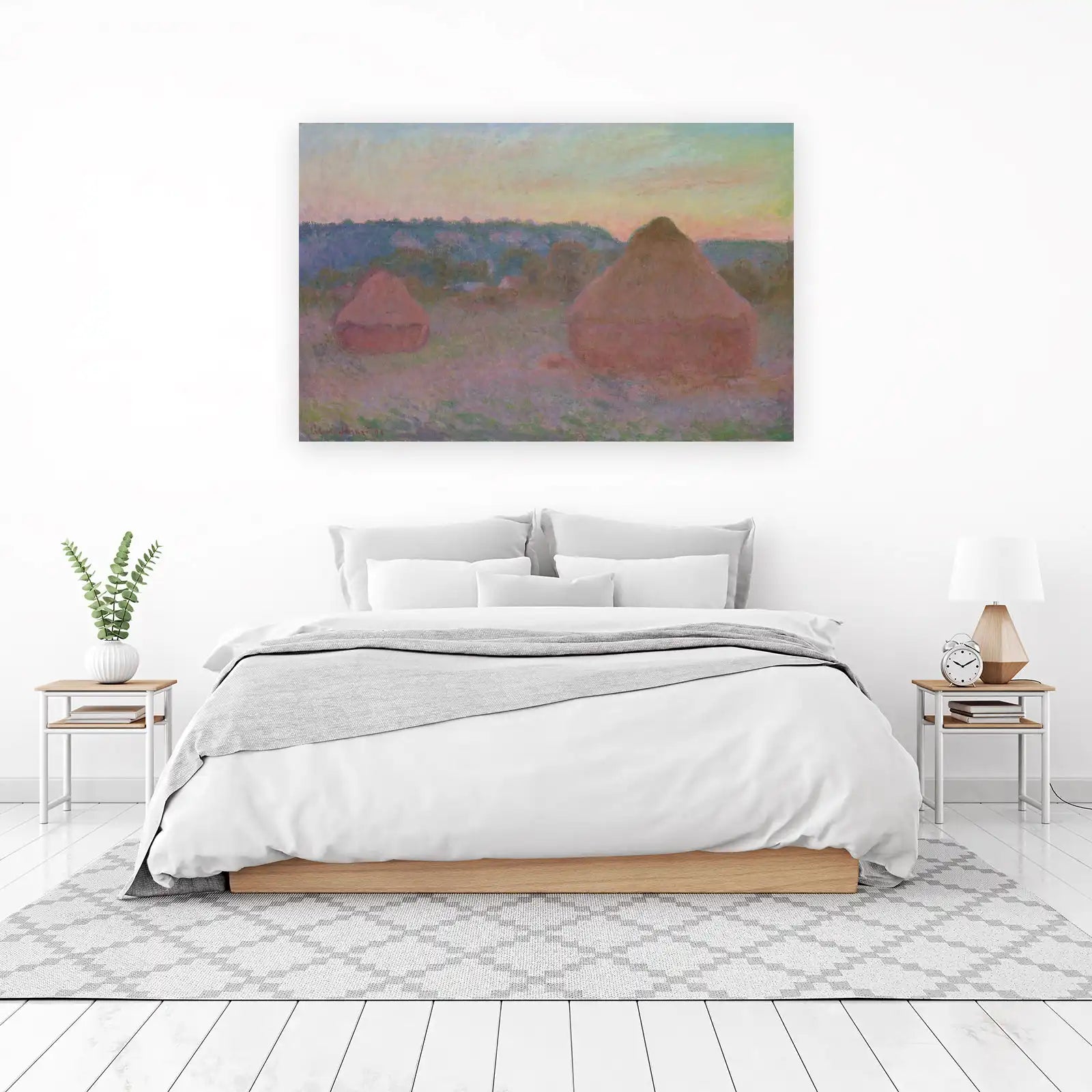 Impressionist Haystacks Sunset Wall Art