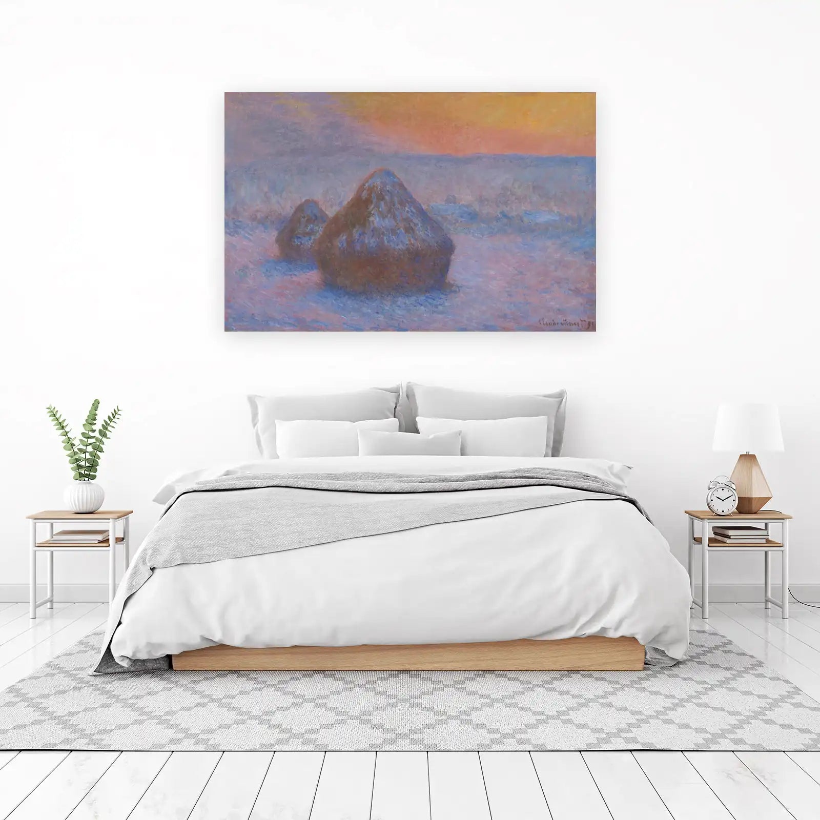 Monet Haystacks Snow Sunset Wall Art