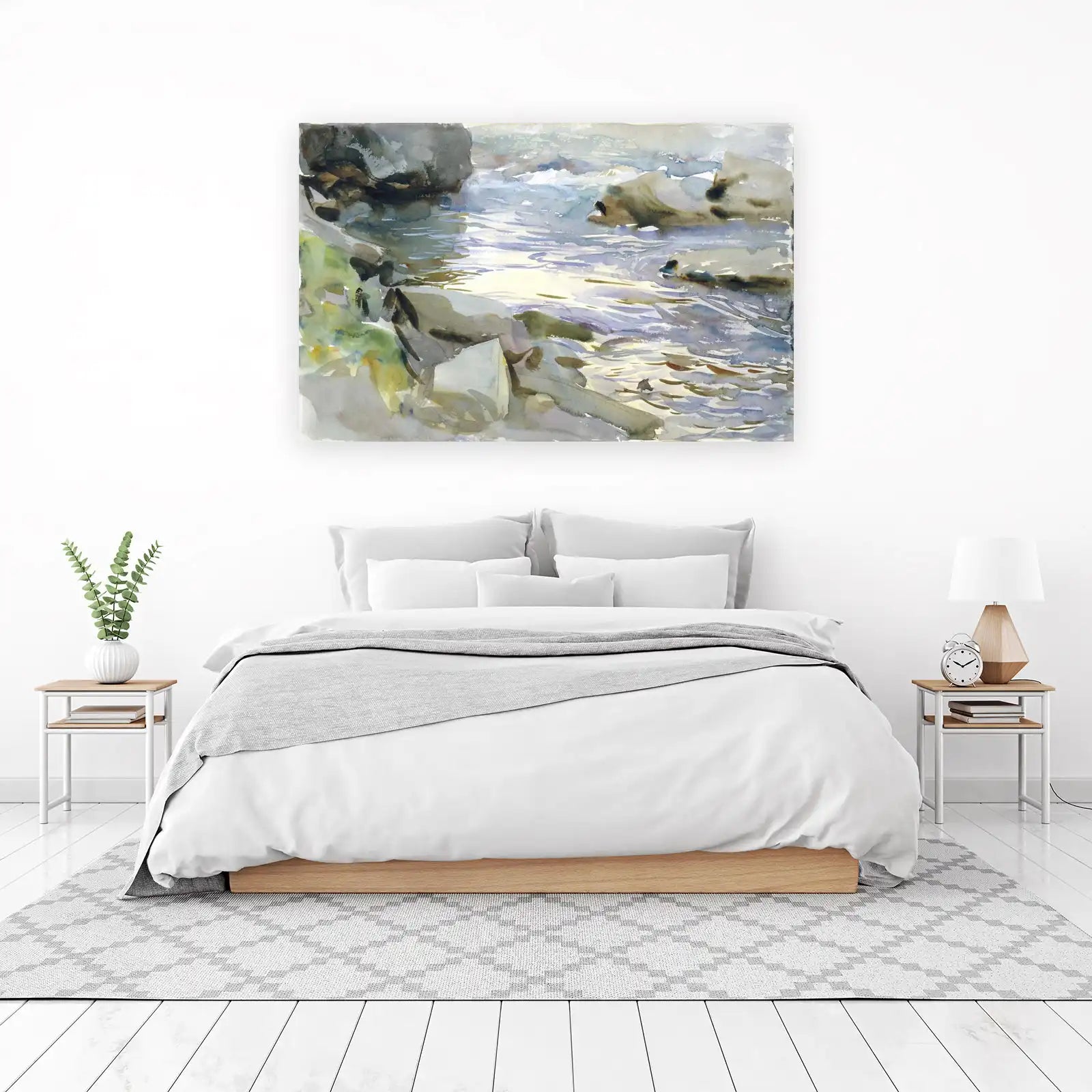 Serene River Rocks Watercolor Wall Art