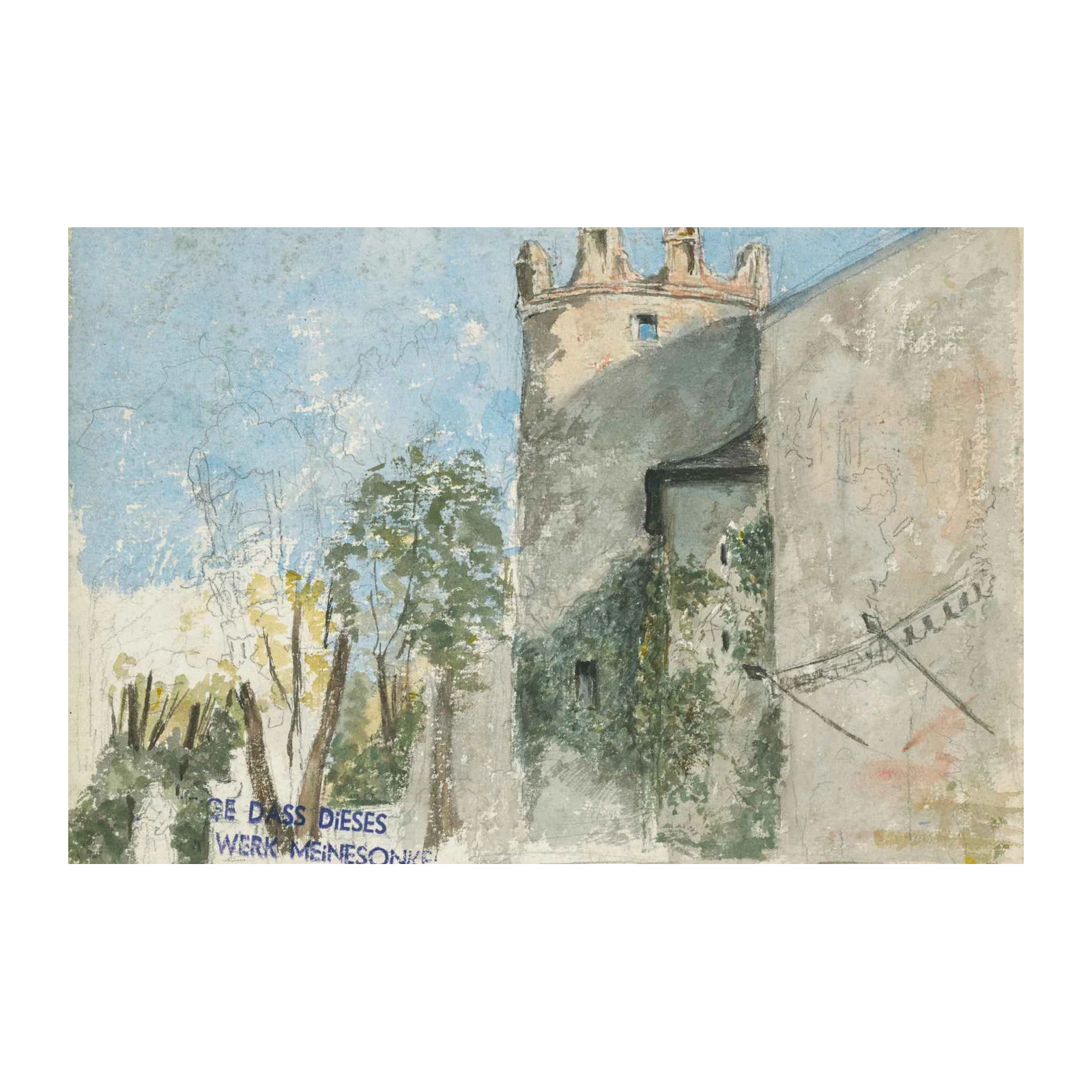 Old Tower & Garden Watercolor Wall Art