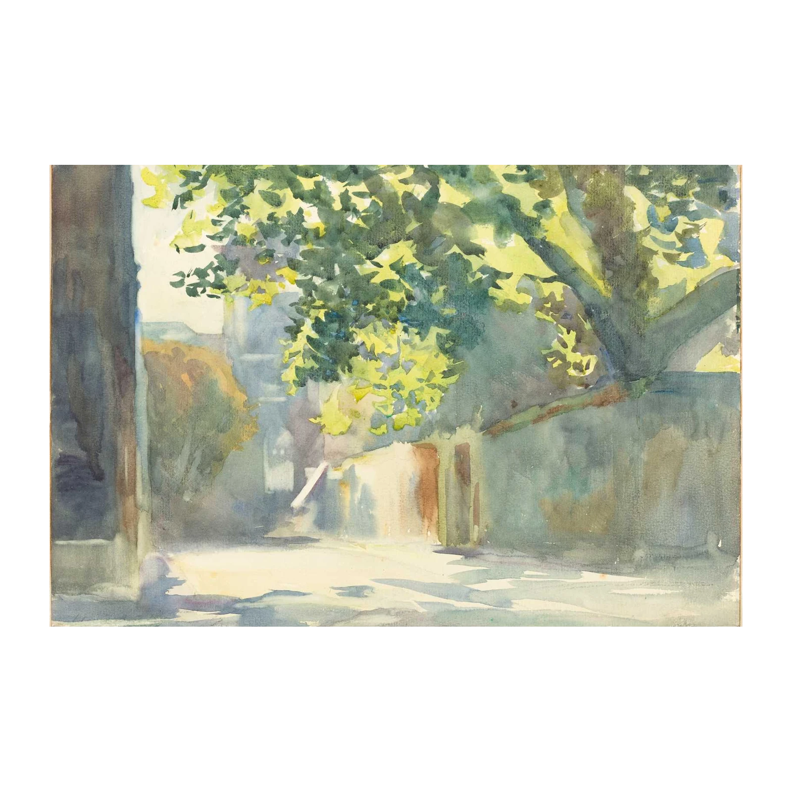 Sun-Dappled Courtyard Watercolor Wall Art