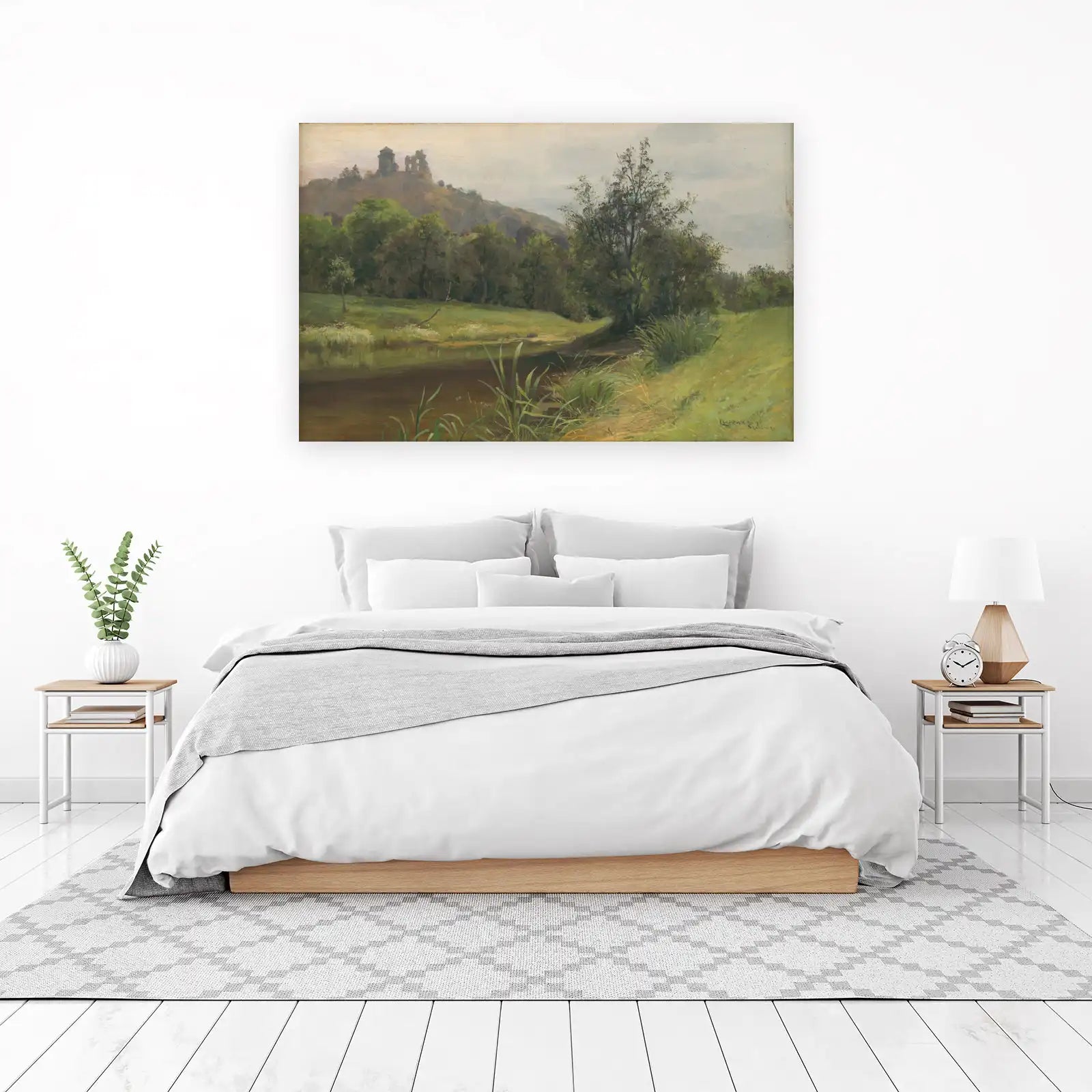 Serene Castle Landscape Lake Wall Art