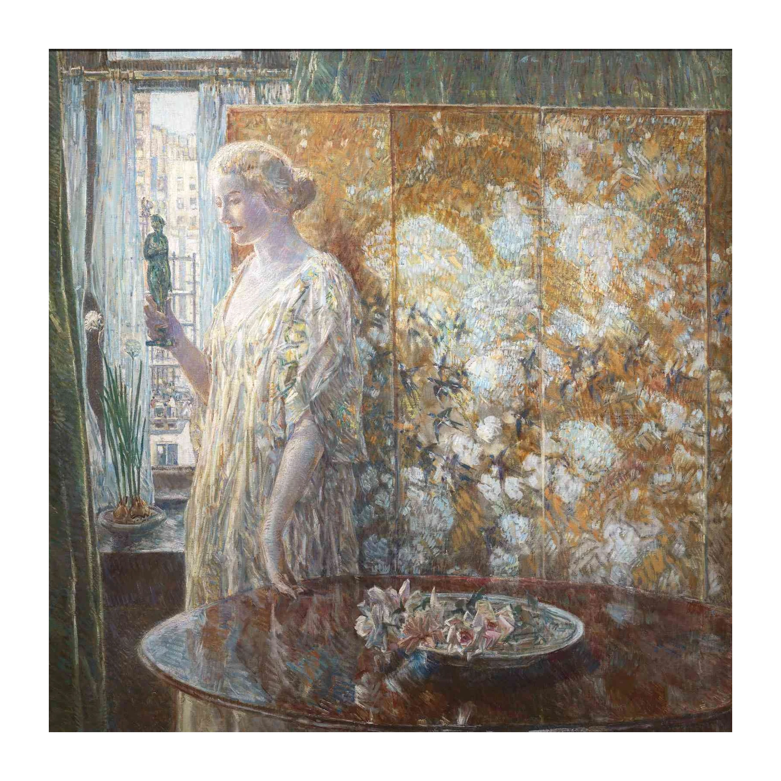 Elegant Woman with Statuette Wall Art