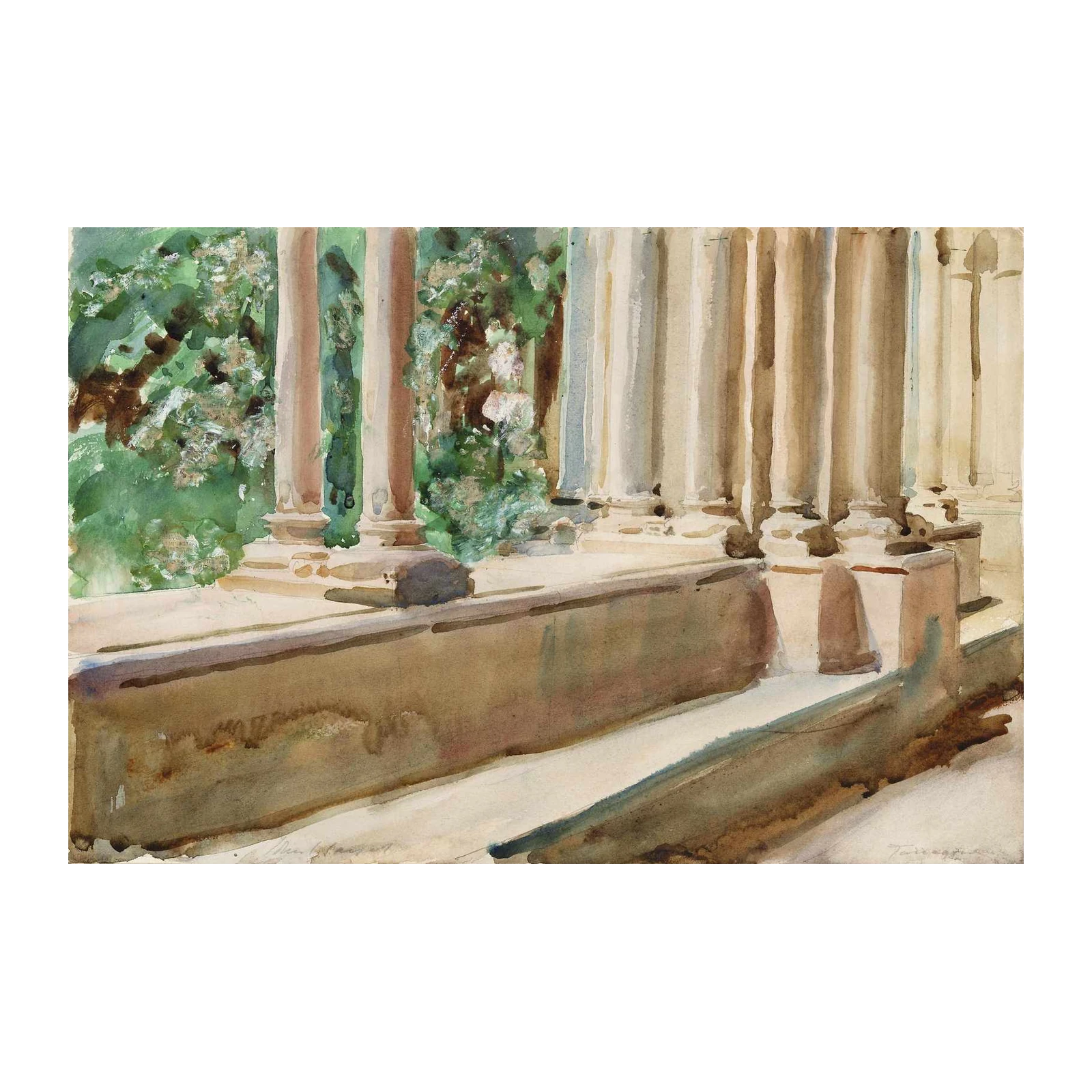 Serene Column Garden Watercolor Wall Art