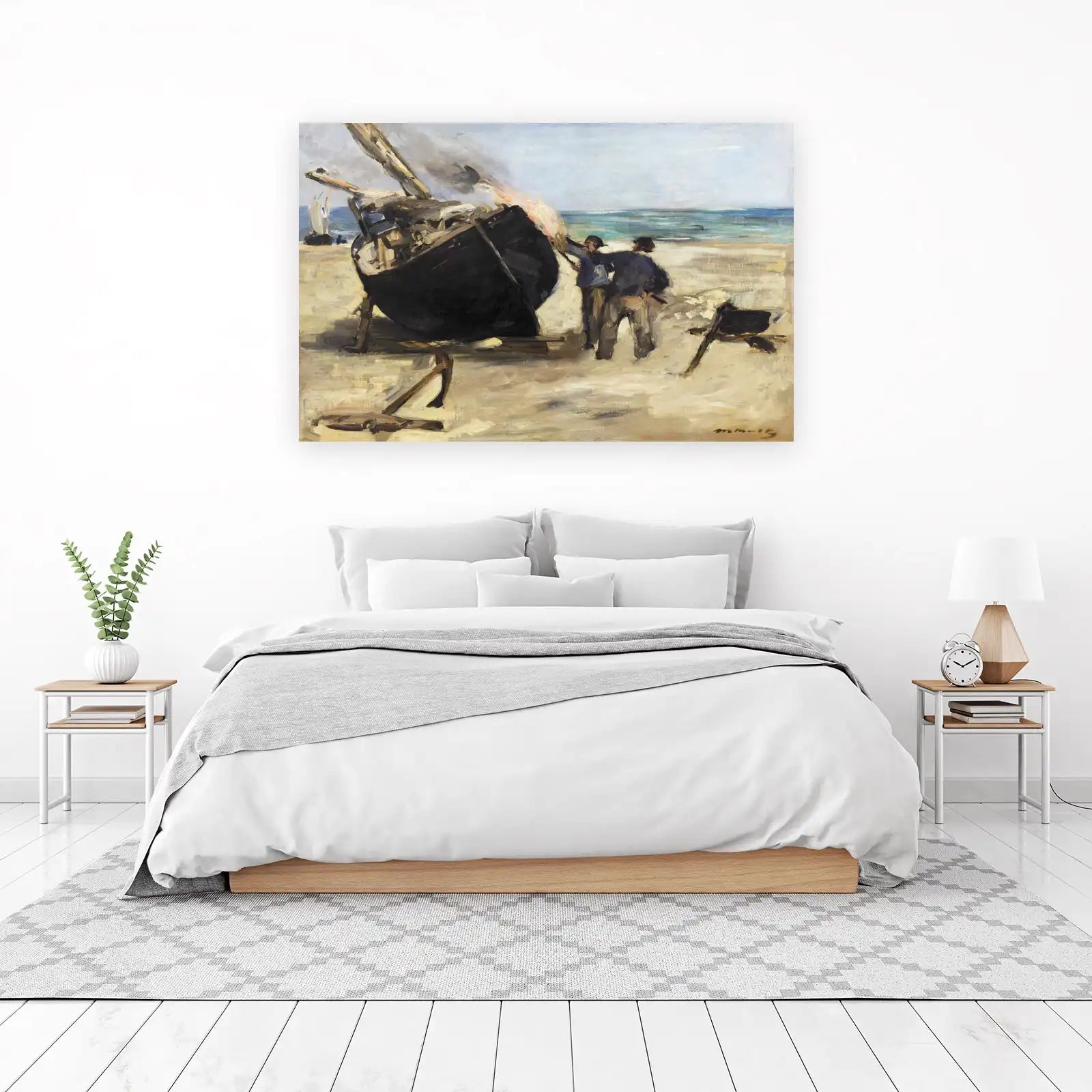 Seaside Boat Fire & Fishermen Wall Art