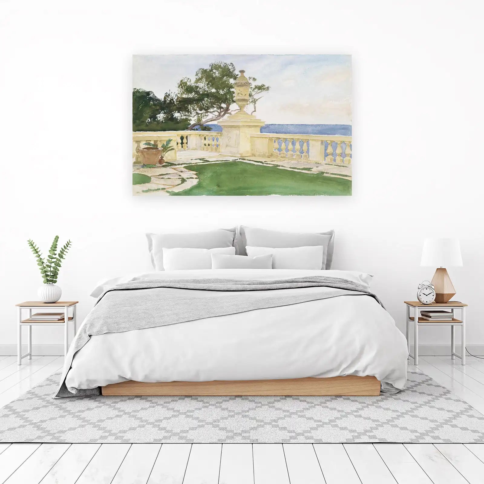 Serene Balcony Sea View Watercolor Wall Art