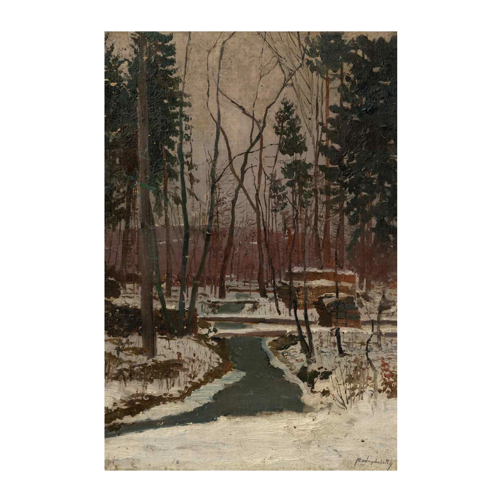 Winter Forest River Snowy Landscape Wall Art