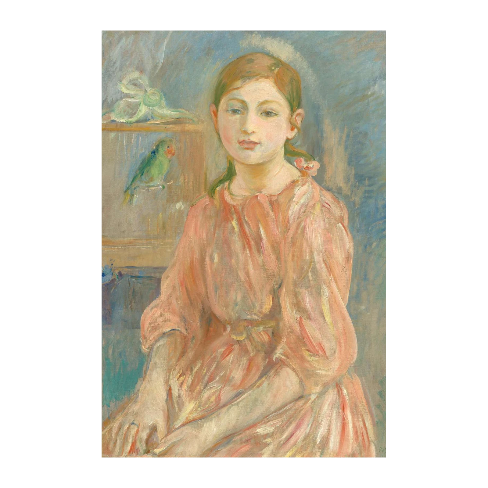 Young Girl with Parrot Impressionist Wall Art