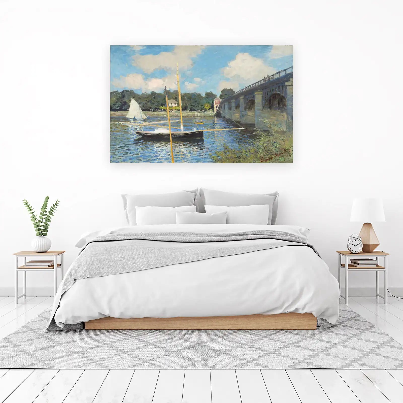 Impressionist River Sailboats & Bridge Wall Art